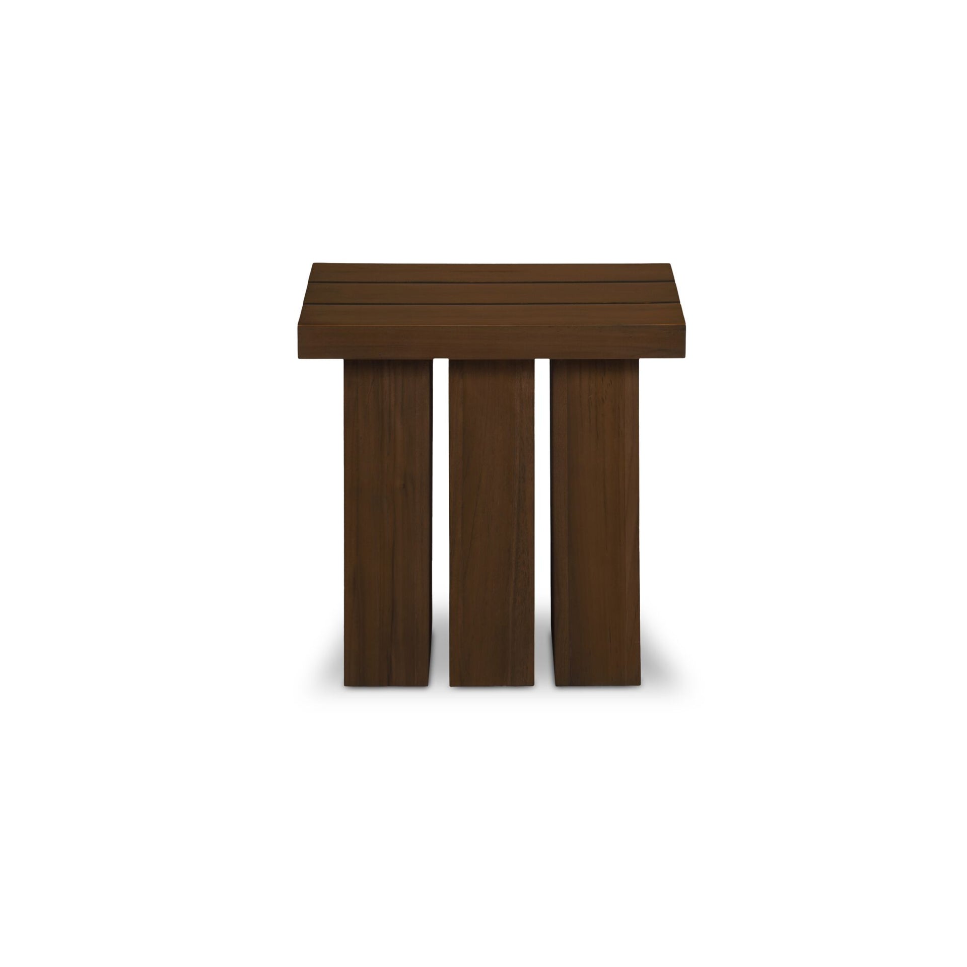 Elsinne Outdoor Side Table, Square Slatted Solid Teak, Toasted Finish, Brown