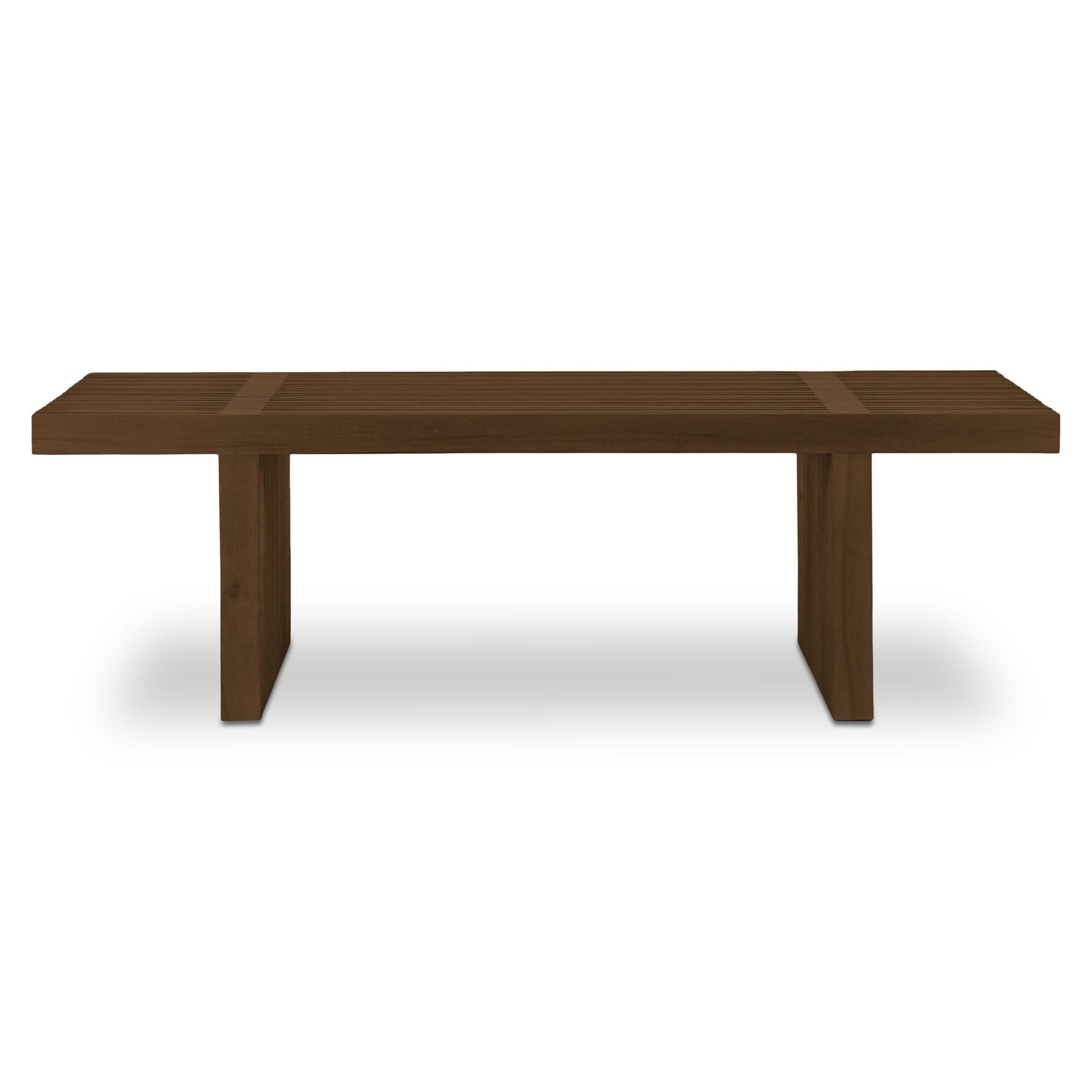 Calira Outdoor Coffee Table, Rectangular Slatted Solid Teak, Dark Toasted Brown Finish, Brown
