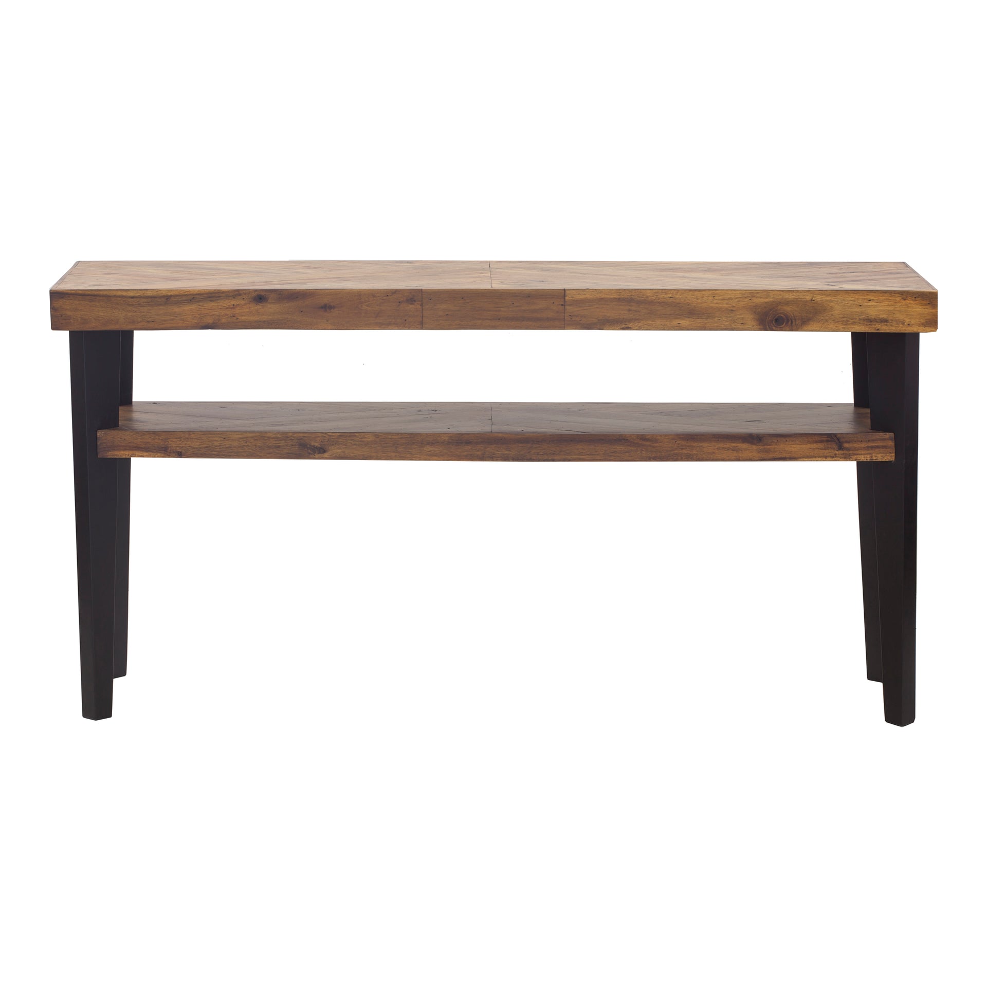 Arlo, Console Table, Solid Acacia Wood with Herringbone Pattern, Two-Tier Shelves, Cappuccino Finish