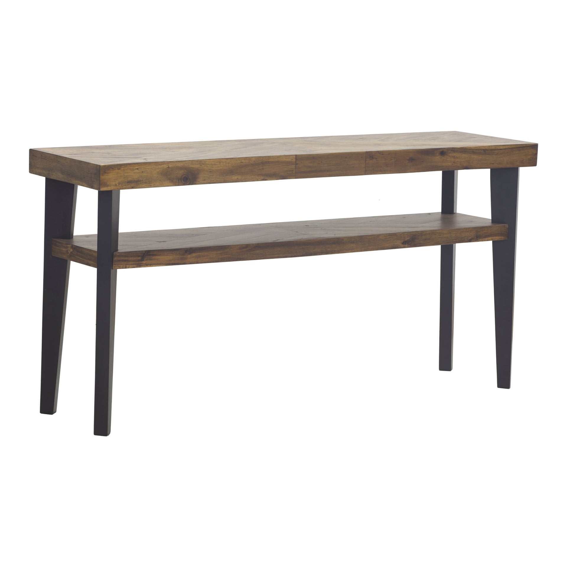 Arlo, Console Table, Solid Acacia Wood with Herringbone Pattern, Two-Tier Shelves, Cappuccino Finish