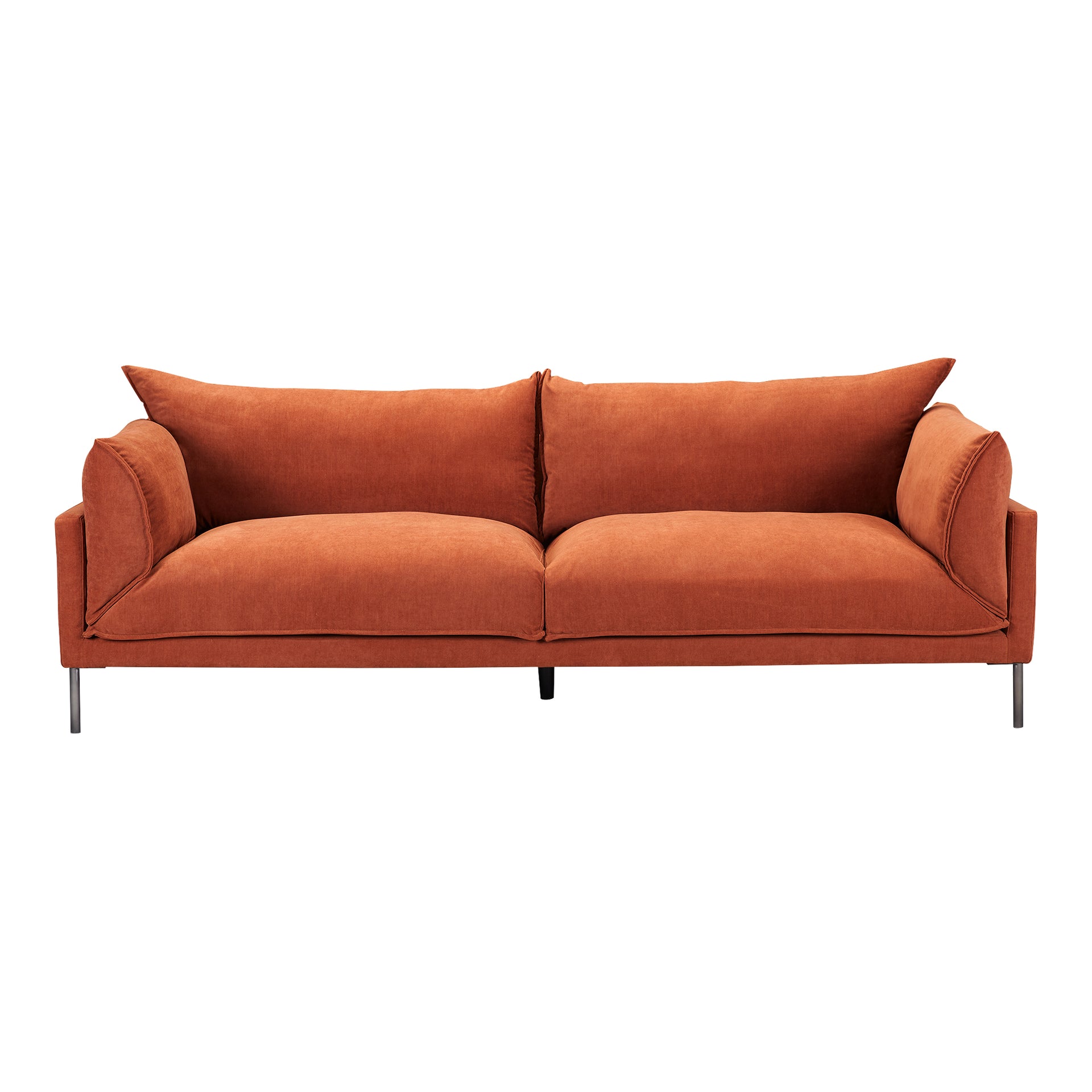Braxton, Sofa, Polyester Upholstery, Black Stainless Steel Legs, Burnt Auburn, 3 Seater
