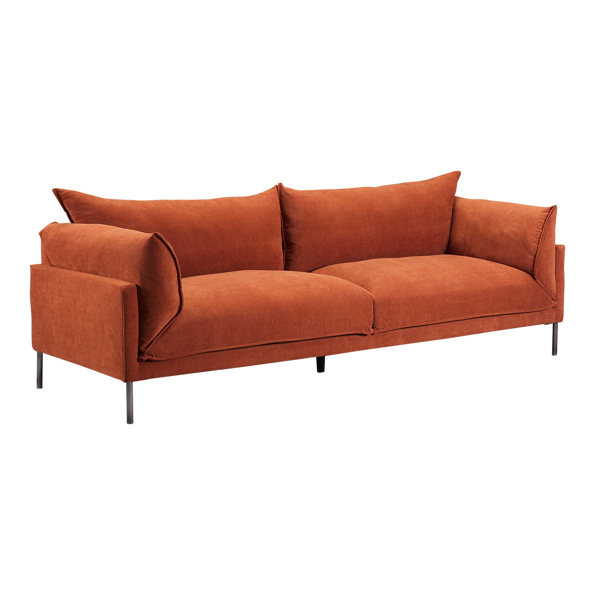 Braxton, Sofa, Polyester Upholstery, Black Stainless Steel Legs, Burnt Auburn, 3 Seater