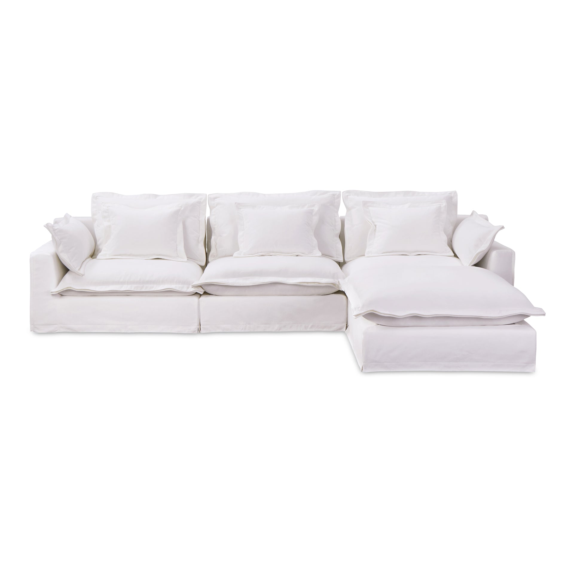 Morgan Lounge Modular Sectional, Performance Fabric Upholstery with Feather Wrapped Cushions, 4 Seater, White