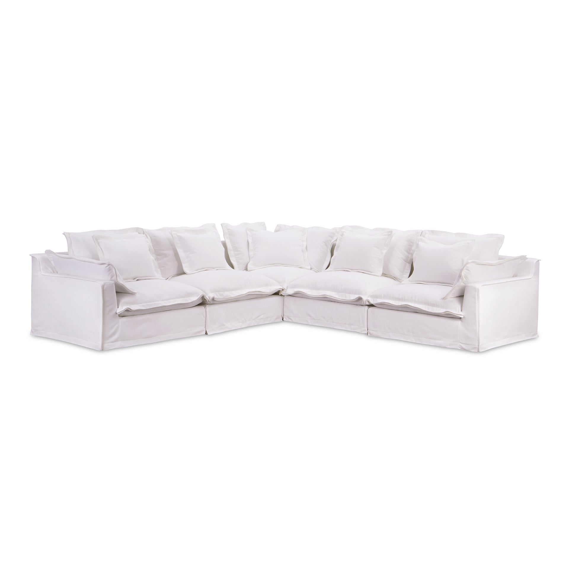 Morgan Classic L Modular Sectional, Performance Fabric Upholstery with Feather Wrapped Cushions, 5 Seater, White