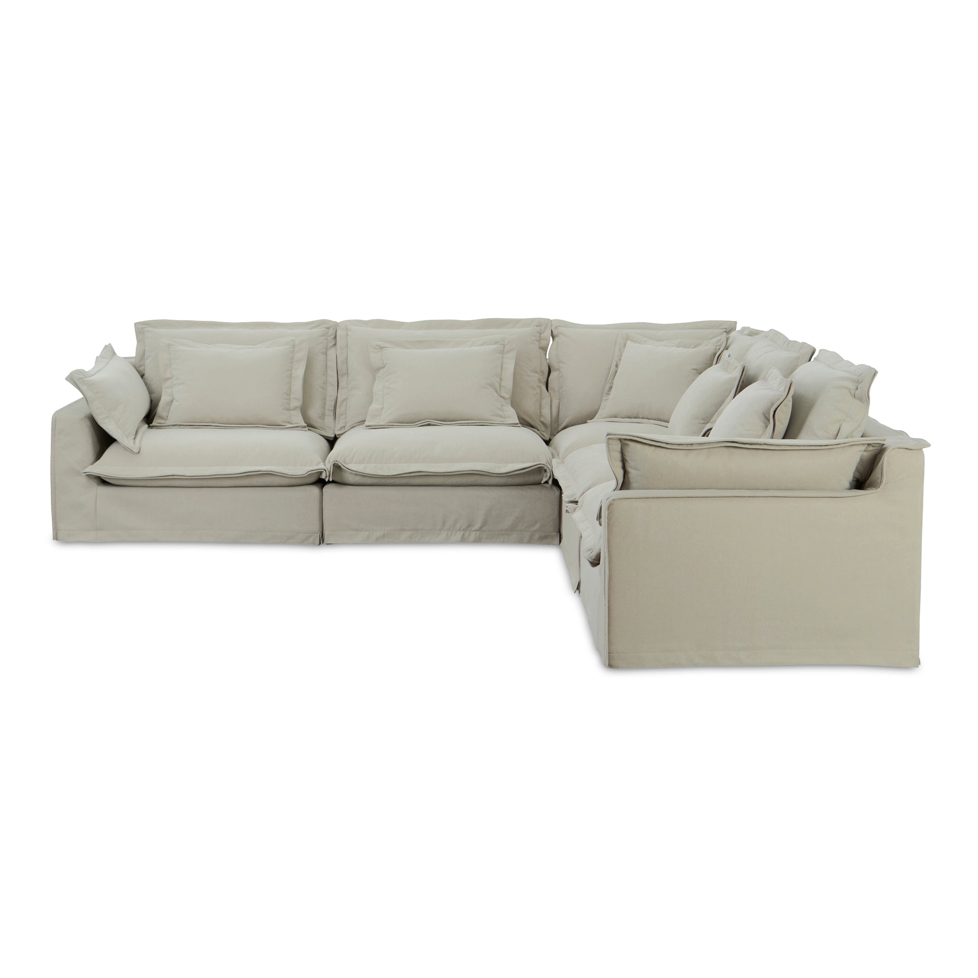 Morgan Classic L Modular Sectional, Performance Fabric Upholstery with Feather Wrapped Cushions, 5 Seater, Sand
