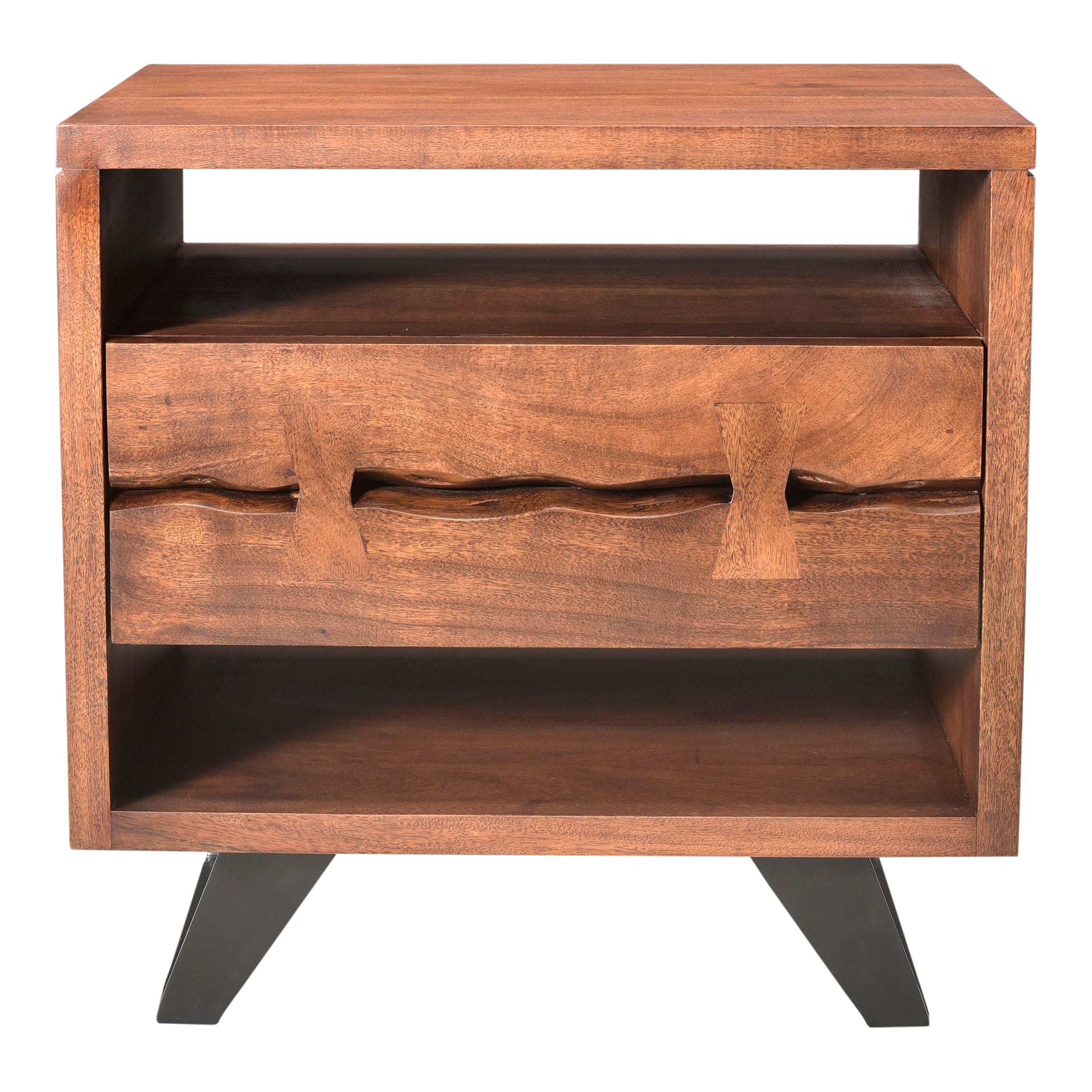 Sterling - Solid Acacia with Steel Legs Nightstand, Brown