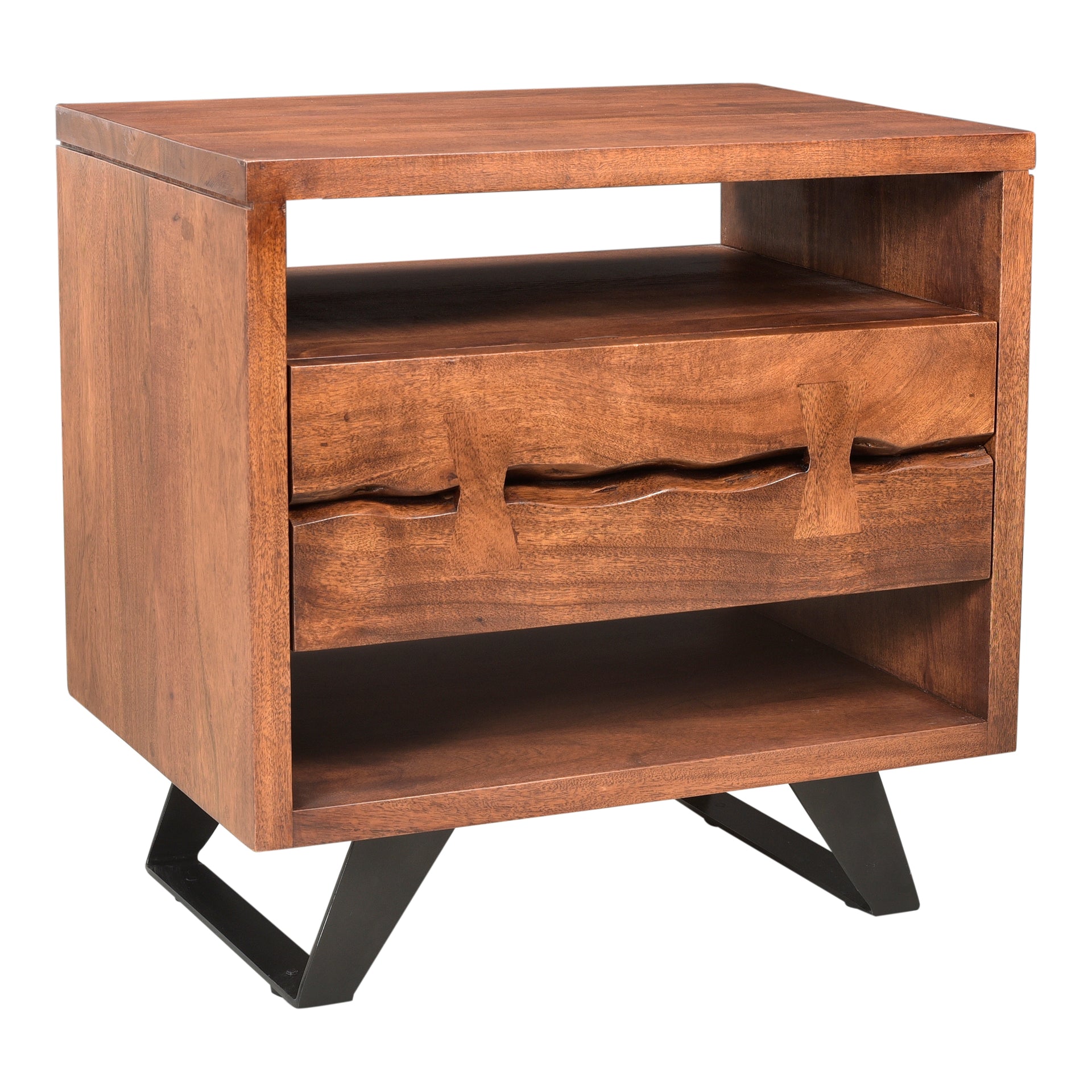 Sterling - Solid Acacia with Steel Legs Nightstand, Brown