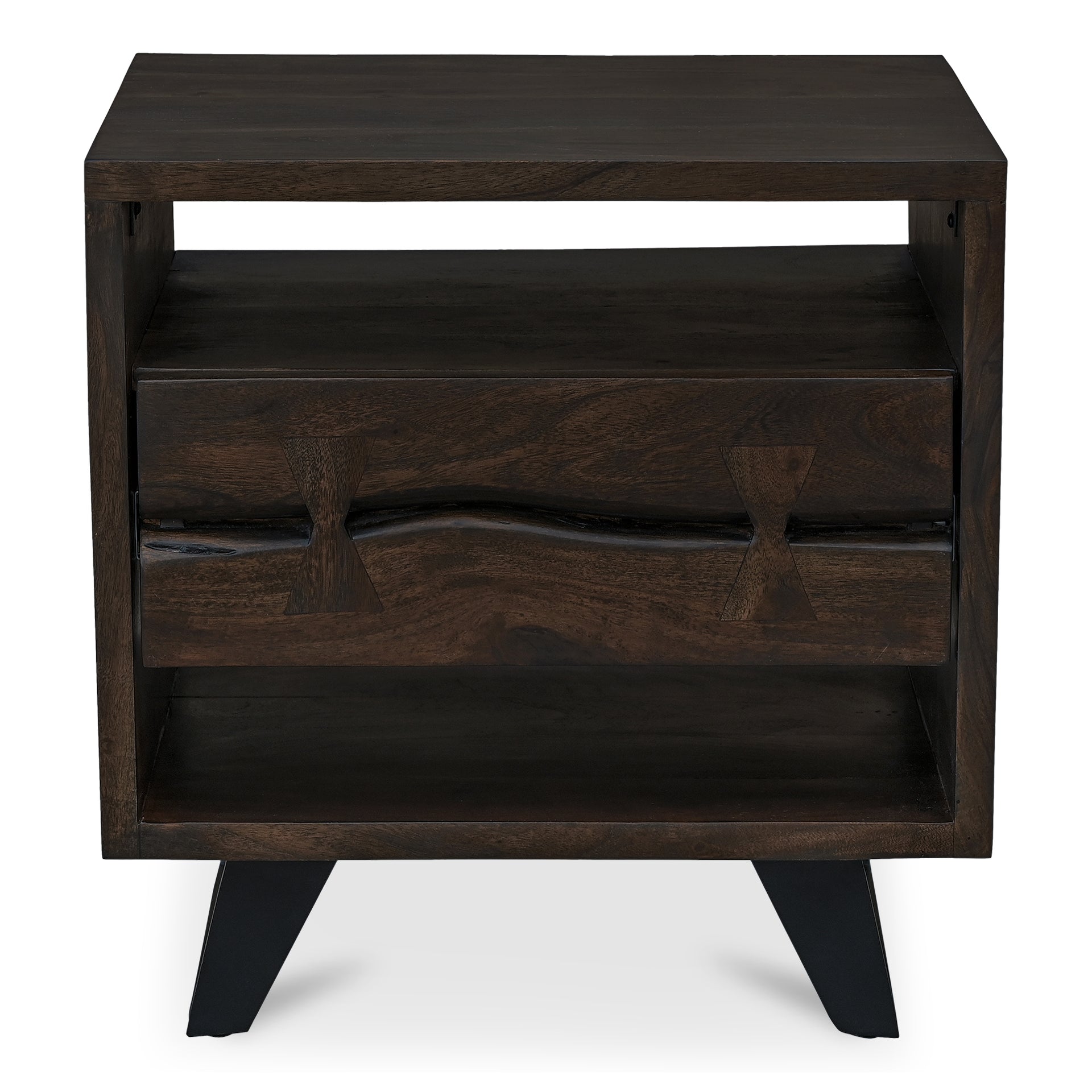 Sterling Nightstand, Solid Acacia Wood with Live Edge Detail, Dark Brown