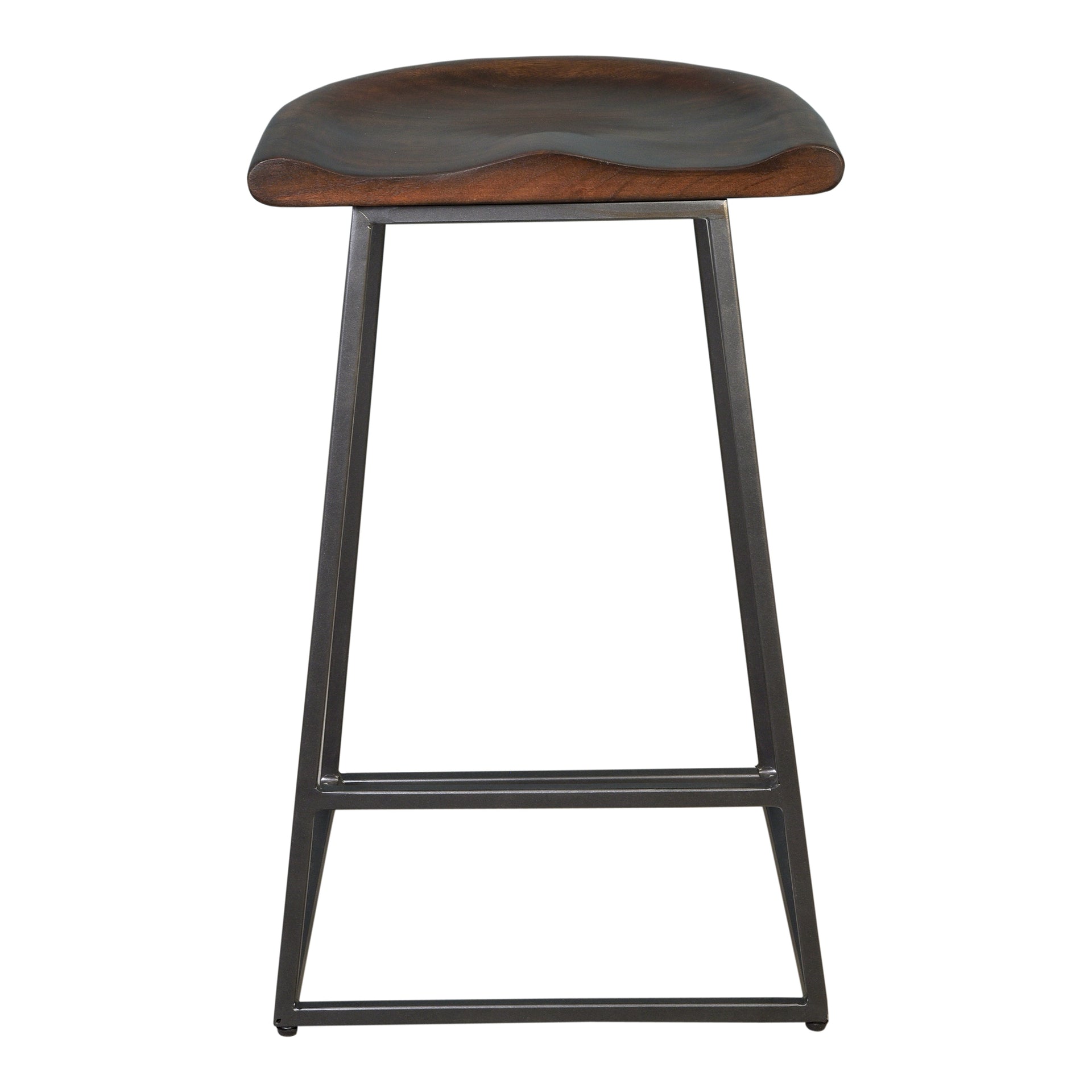 Castiel Counter Stool, Solid Acacia Seat with Steel Base, Dark Brown Finish - Set of 2