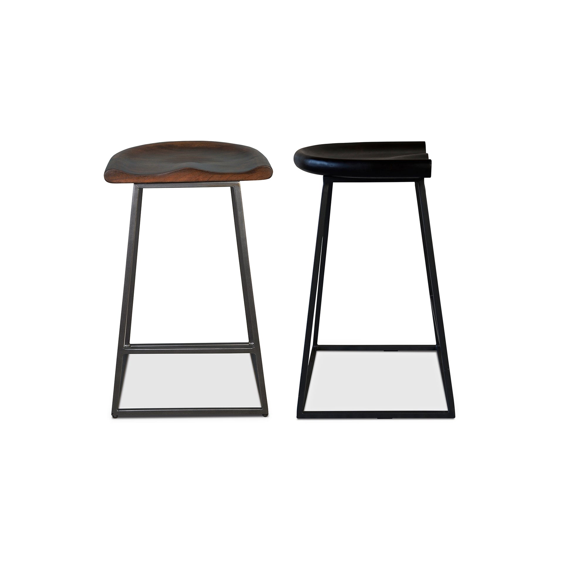 Castiel Counter Stool, Solid Acacia Seat with Steel Base, Dark Brown Finish - Set of 2