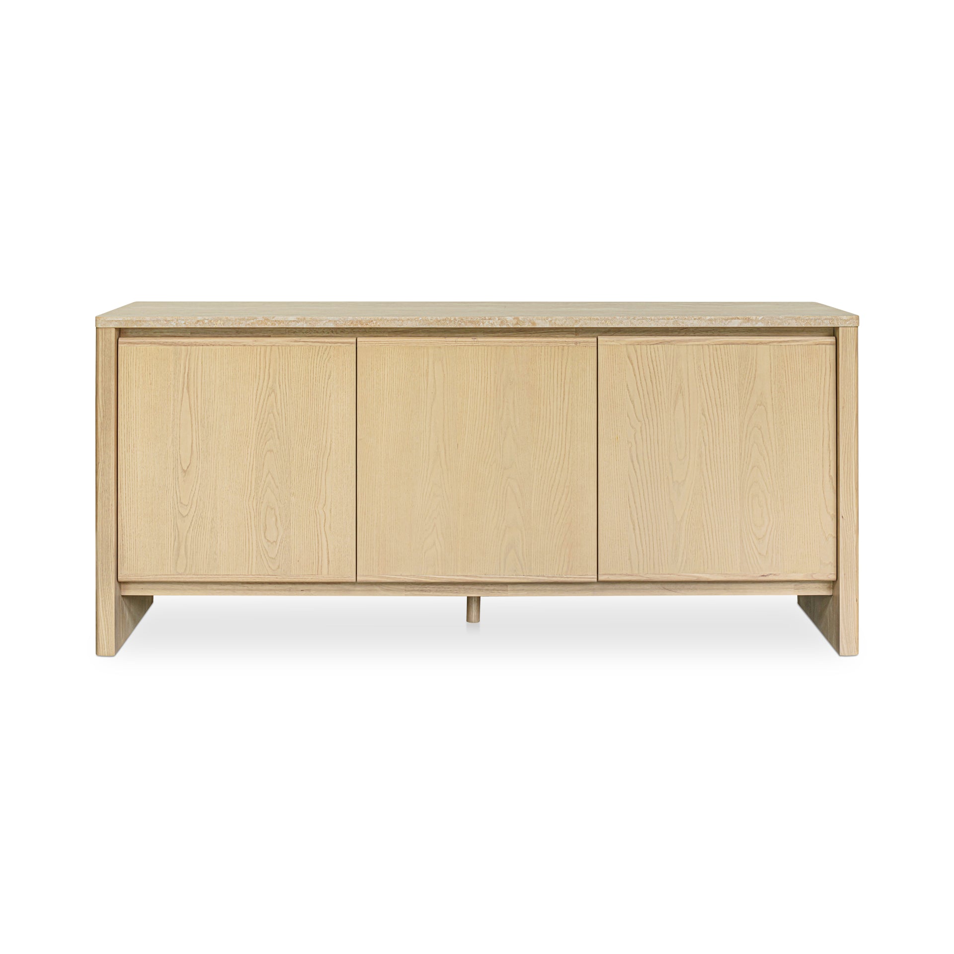 Wickman Sideboard, Turkish Beige Travertine, Solid Ash Base, Beige Finish