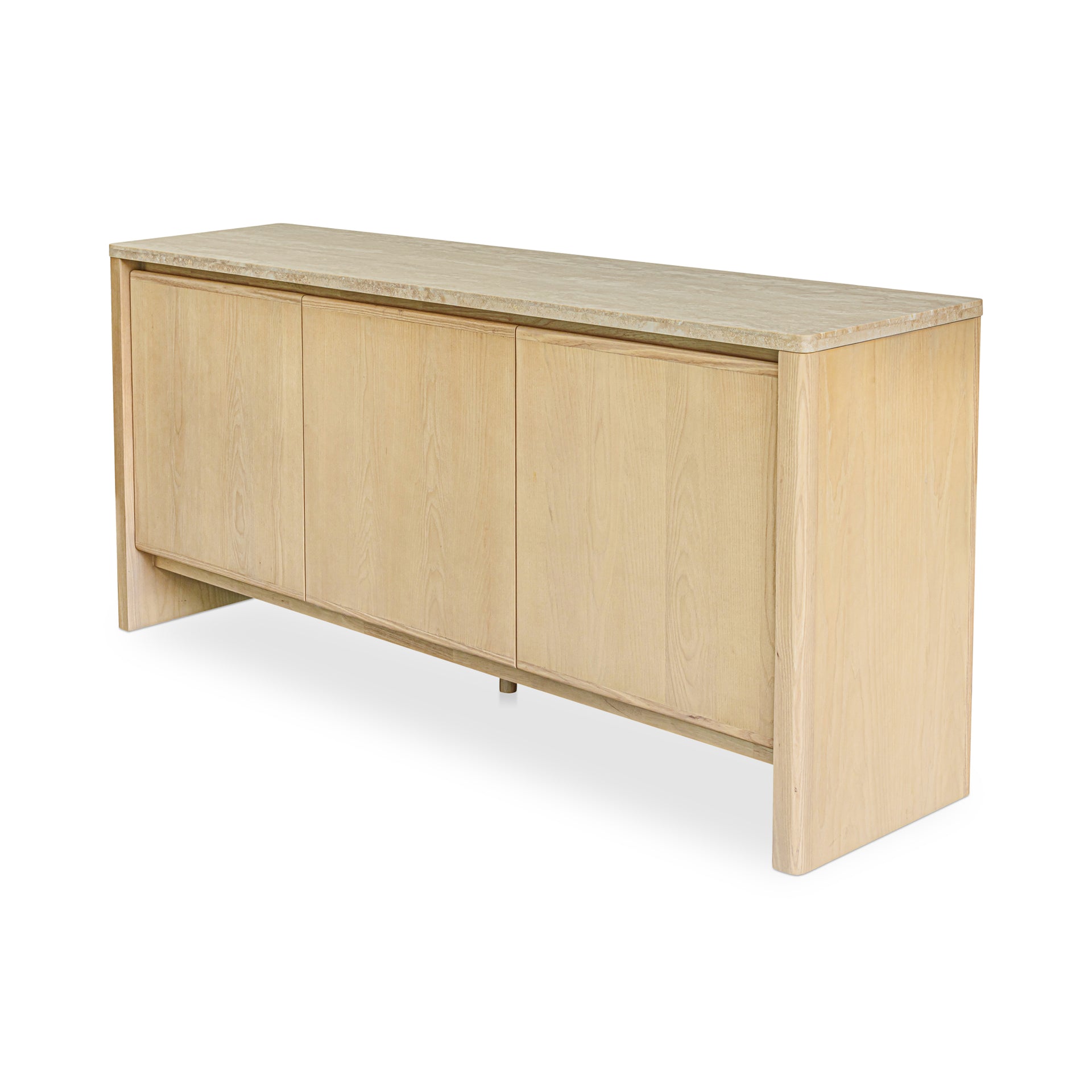 Wickman Sideboard, Turkish Beige Travertine, Solid Ash Base, Beige Finish