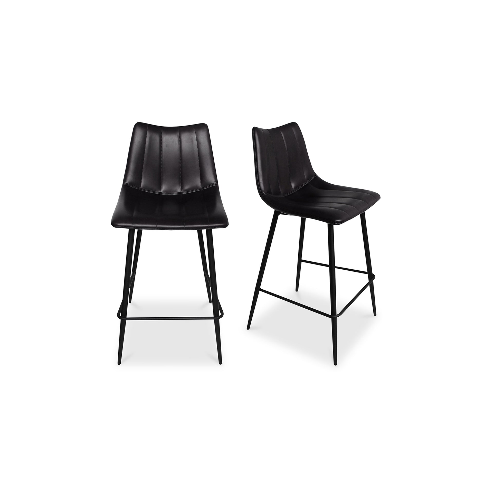 Florian Counter Stool, Faux Leather Upholstery, Ergonomic Curved Seat, Black Metal Legs, Black