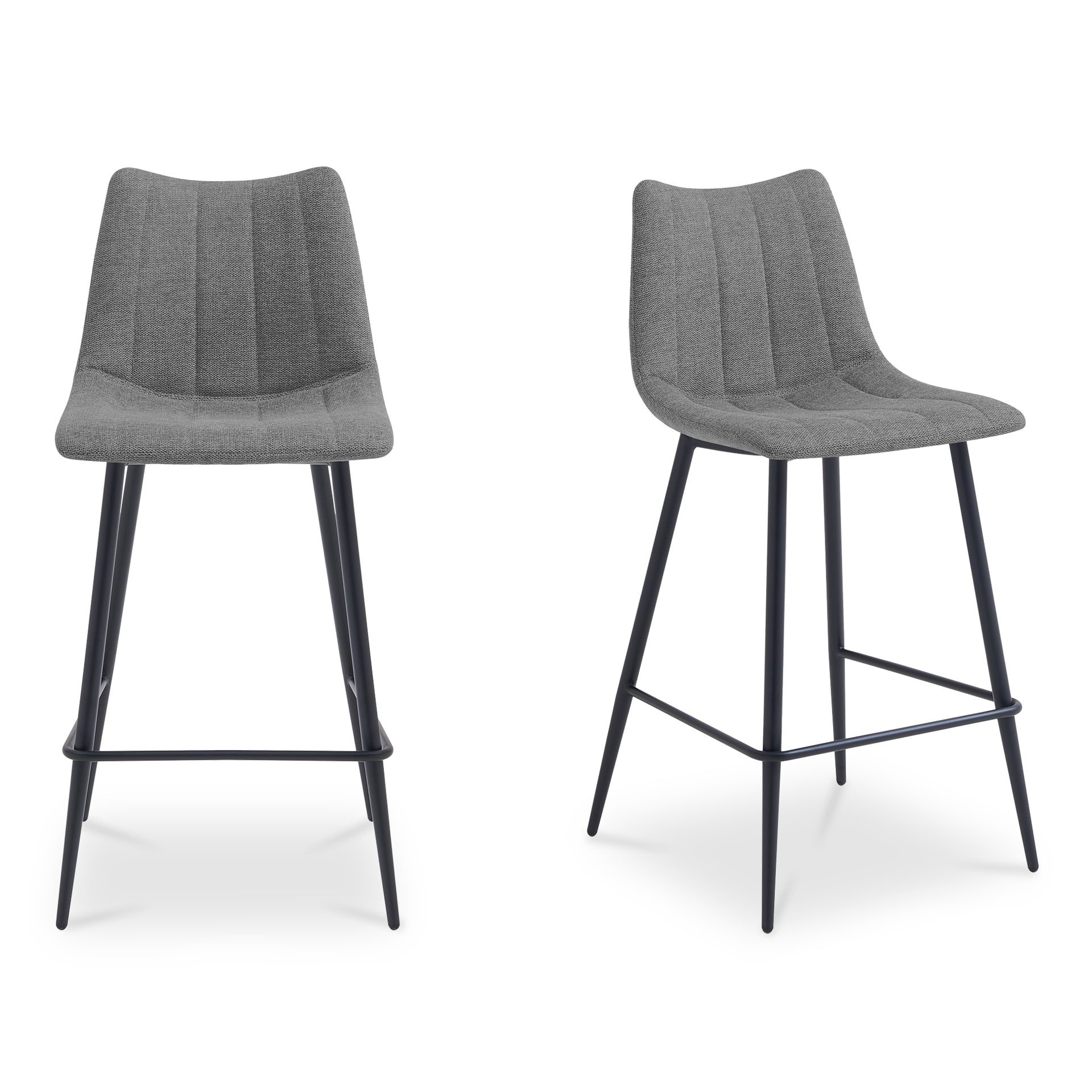 Florian Bar Stool, Vertical Stitch Seat Performance Fabric, Black Steel Legs, Dark Grey