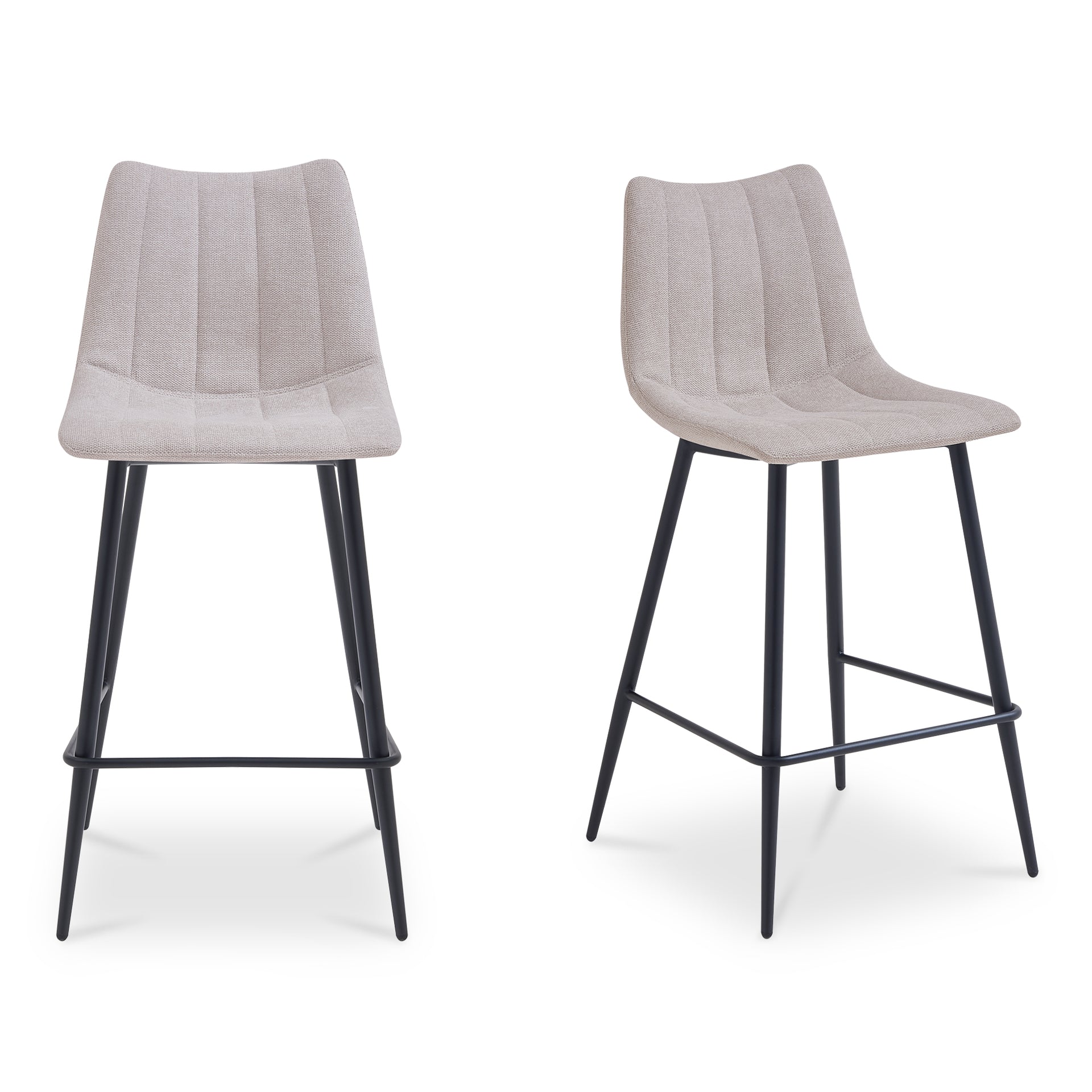 Florian Bar Stool, Vertical Stitch Seat Performance Fabric, Black Steel Legs, Beige