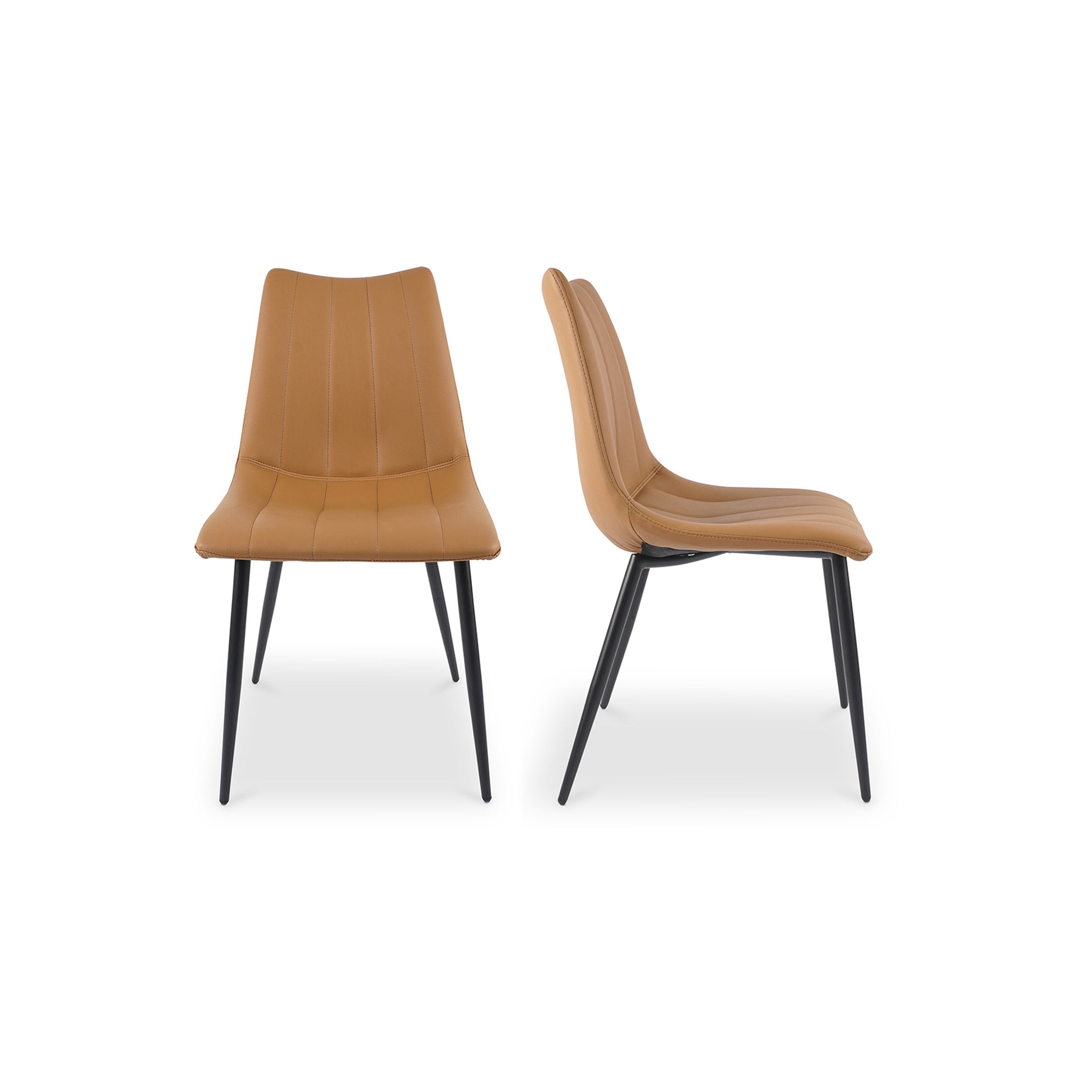 Florian Dining Chair, Vegan Leather Upholstery, Black Steel Legs, Tan - Set of 2