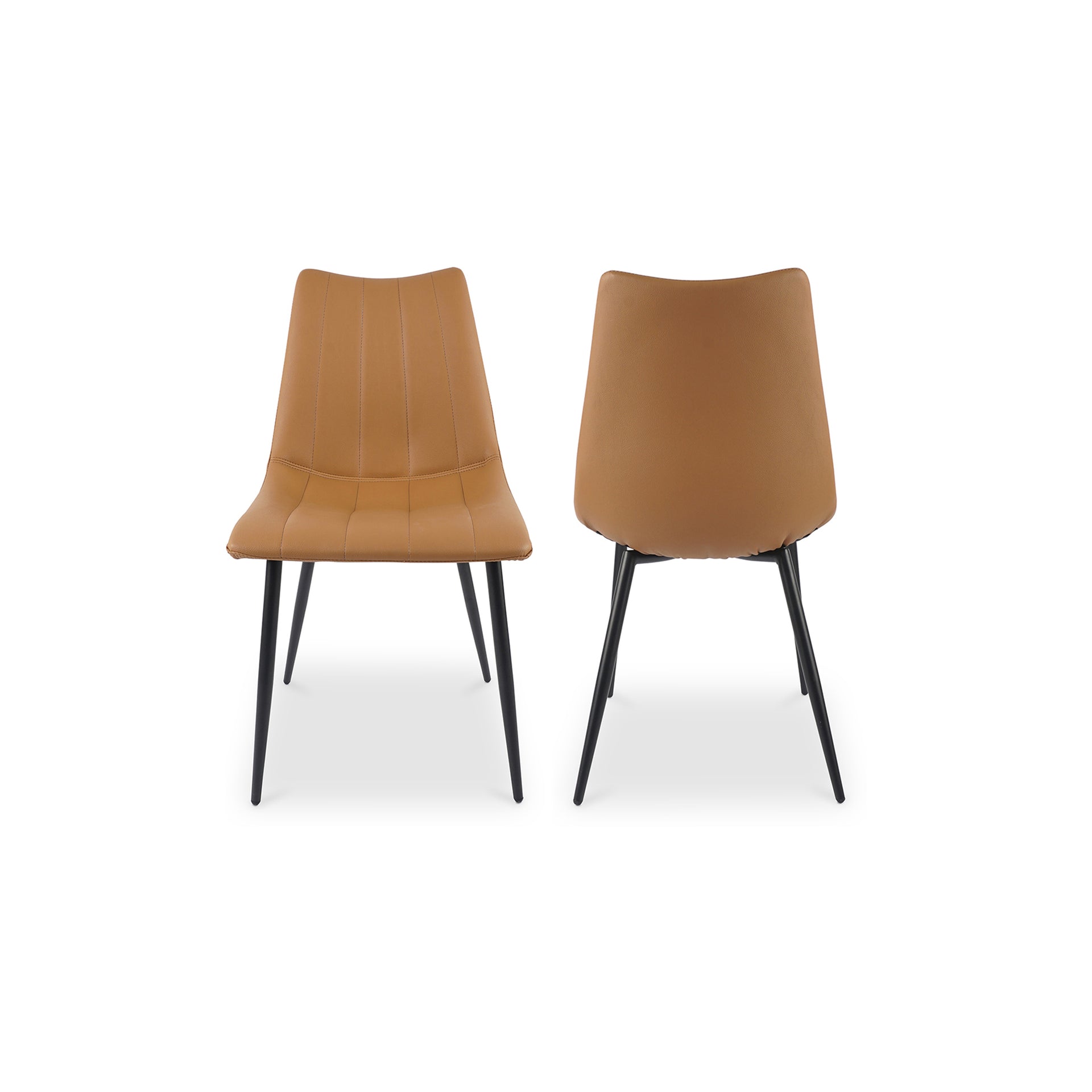 Florian Dining Chair, Vegan Leather Upholstery, Black Steel Legs, Tan - Set of 2