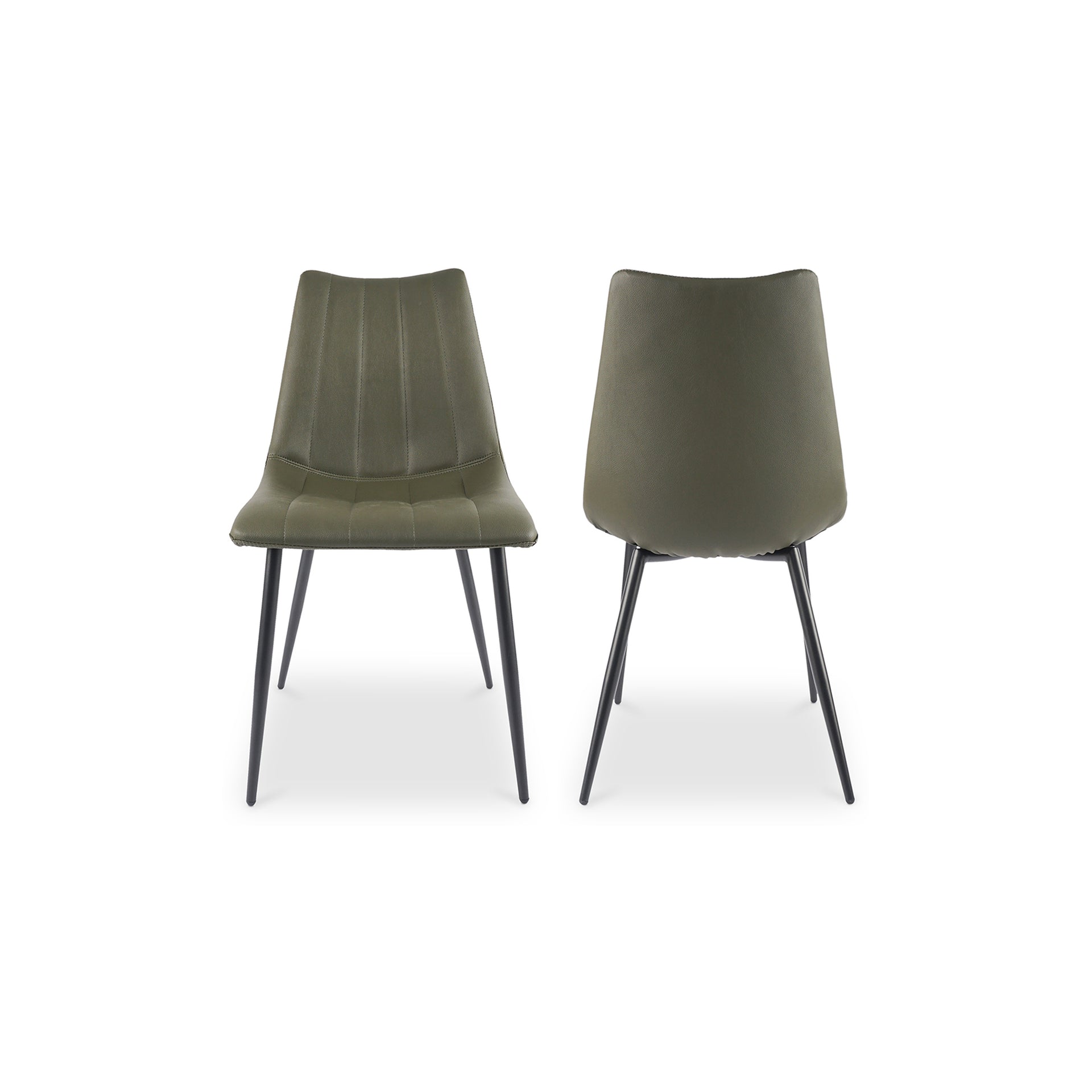 Florian Dining Chair, Vegan Leather Upholstery, Accent Stitching, Tapered Metal Legs, Dark Green - Set of 2