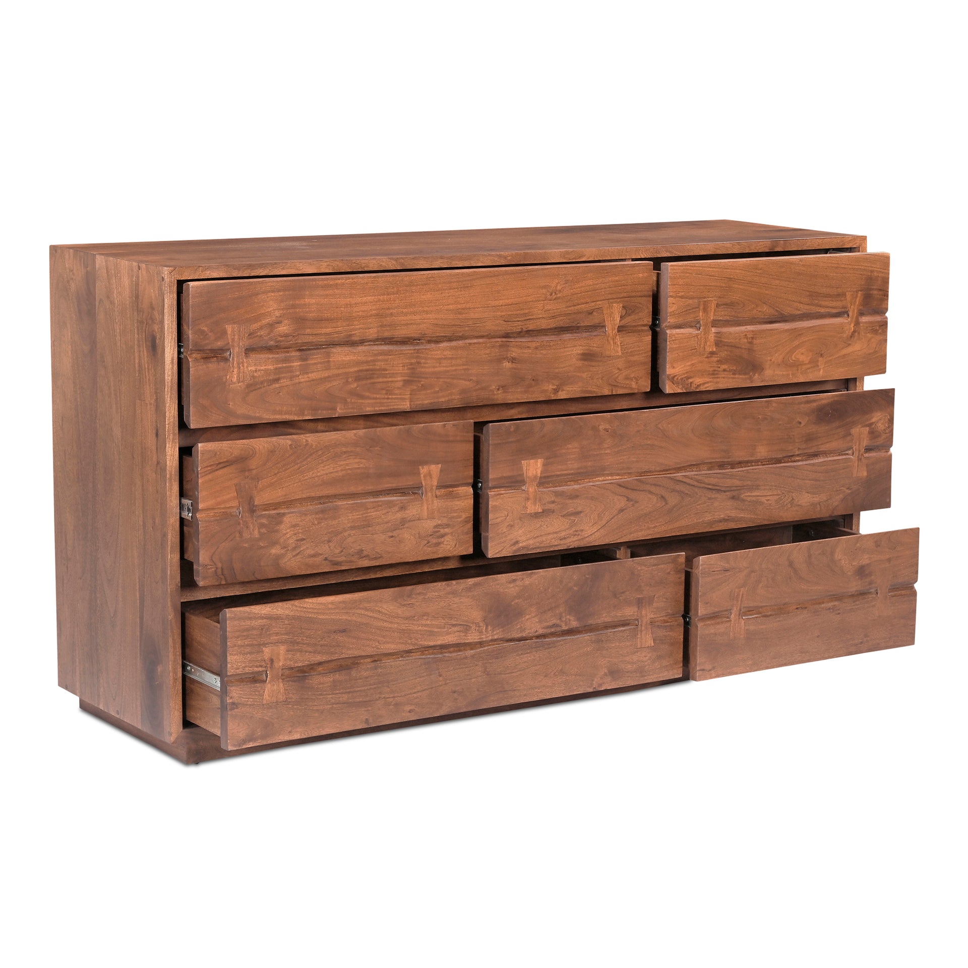Sterling Dresser, 6 Drawer Solid Acacia with Butterfly Joinery and Live-Edge Detailing, Industrial Style, Brown