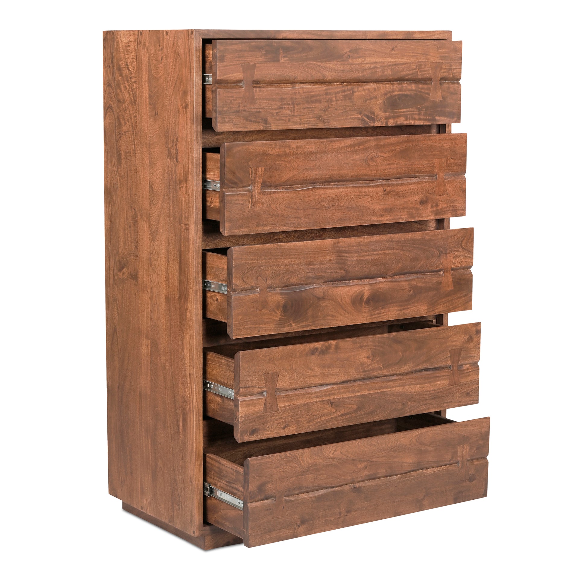 Sterling Chest, 5 Drawer Solid Acacia with Live-Edge Detailing and Side Glides, Industrial Style, Brown