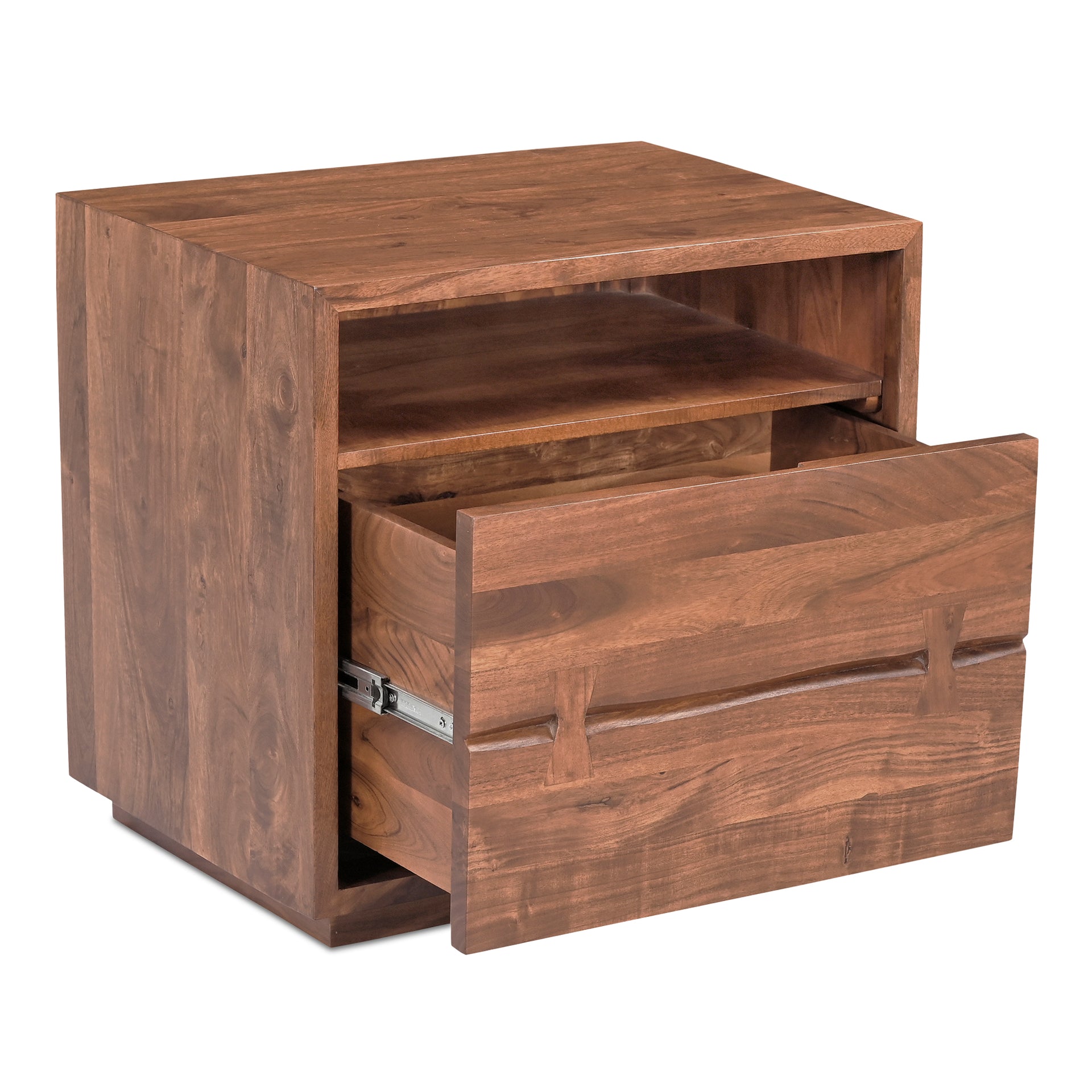 Sterling Nightstand, Solid Acacia Wood, Live-Edge Detailing, Industrial Style, Brown