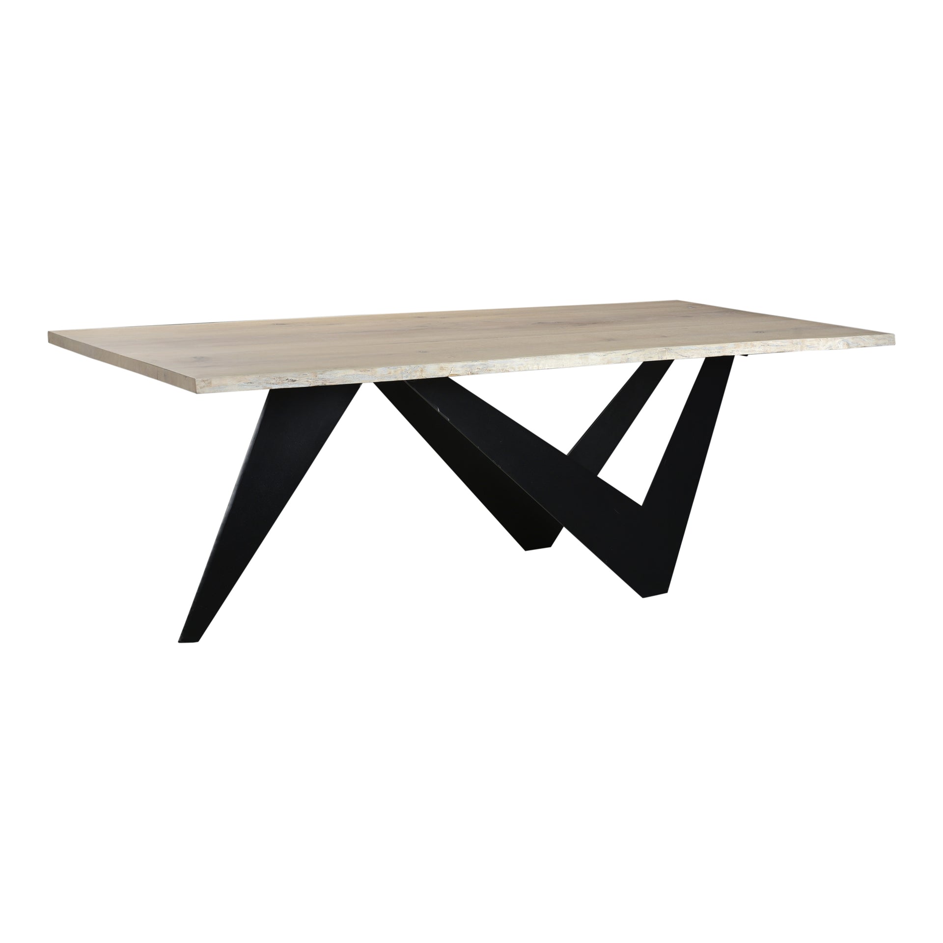 Reagan, Dining Table, Solid Oak, Sculpted Iron Base, Natural Stain