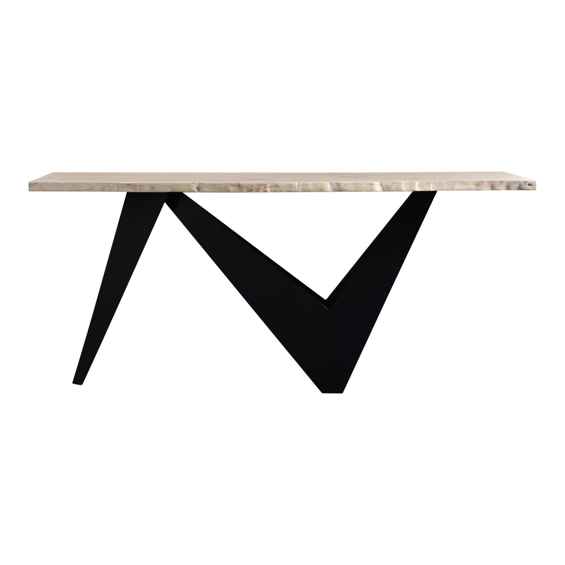 Reagan Console Table, Solid Live Edge Oak, Sculpted Iron Base, Natural Finish