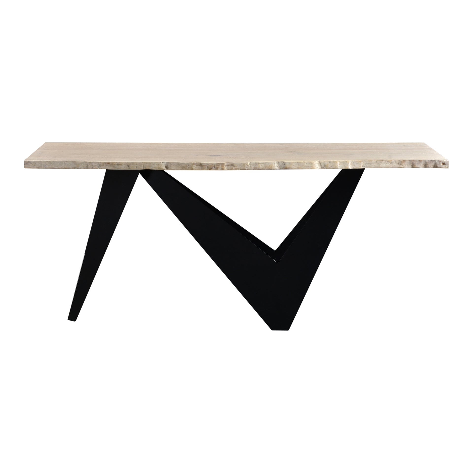 Reagan Console Table, Solid Live Edge Oak, Sculpted Iron Base, Natural Finish