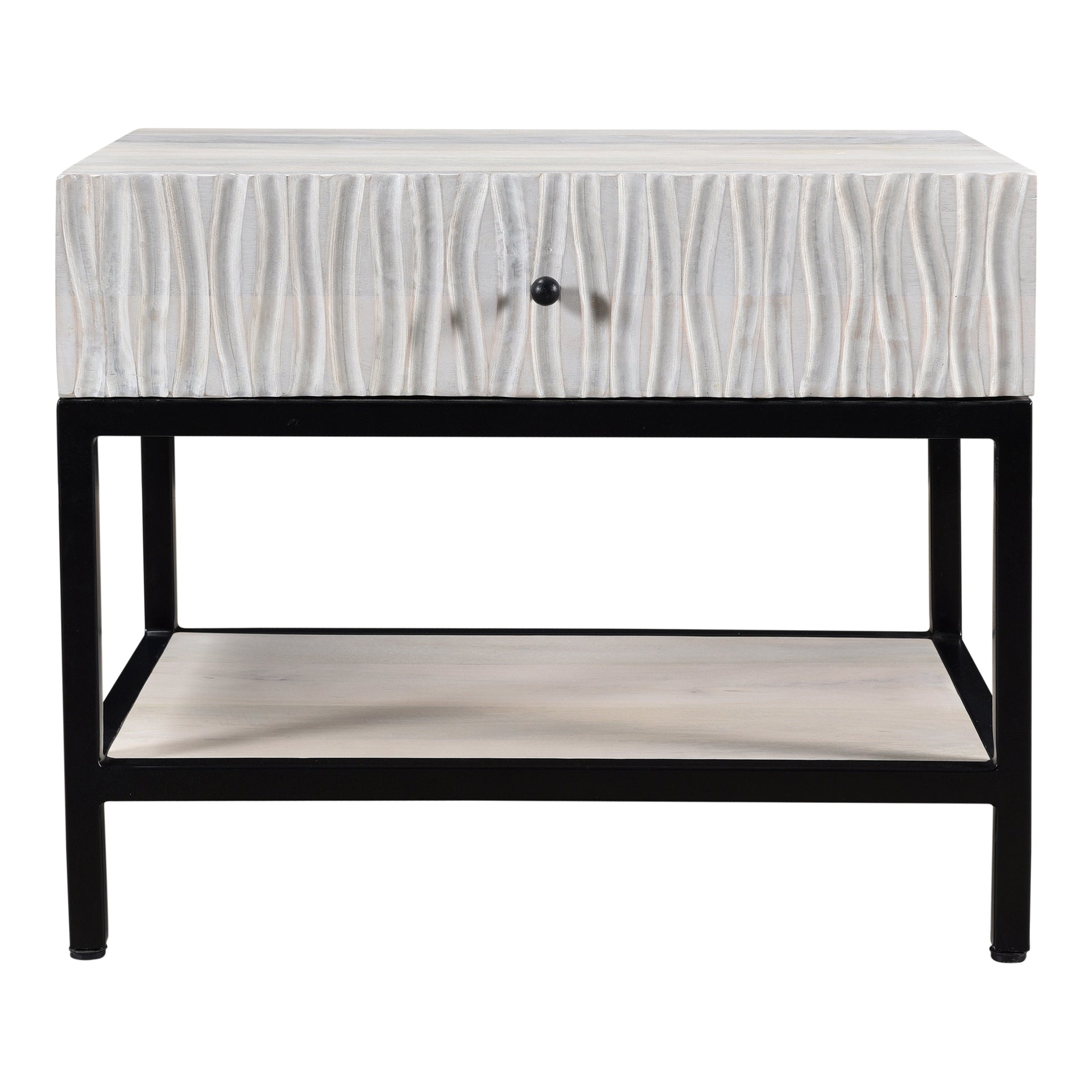 Elodie Nightstand, Solid Mango Wood, Iron Base, Contemporary Design, White