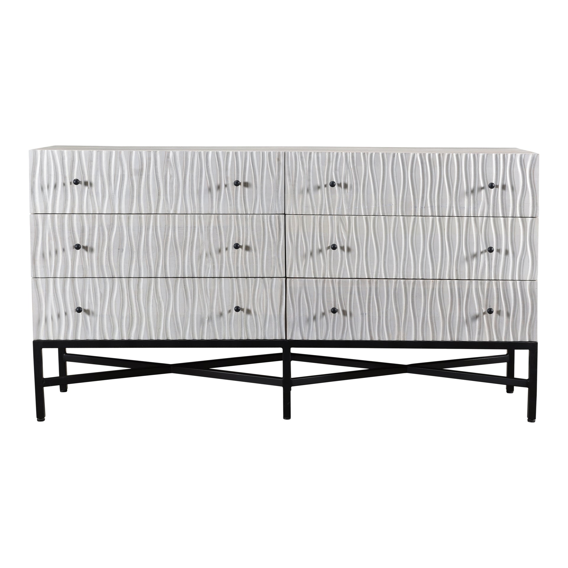 Elodie, Dresser, Contemporary Solid Mango Wood with Powder-Coated Iron Base, 6 Drawers, White