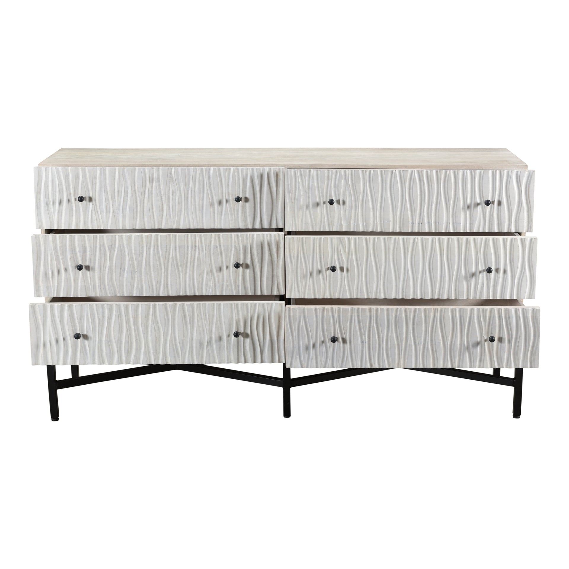 Elodie, Dresser, Contemporary Solid Mango Wood with Powder-Coated Iron Base, 6 Drawers, White