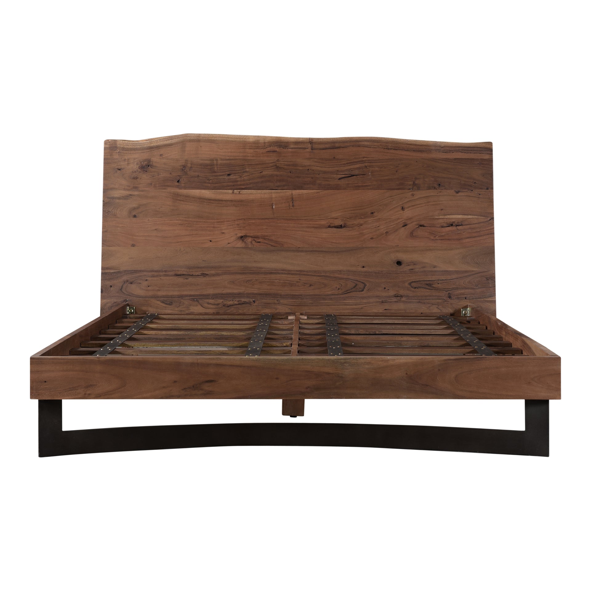 Ellis Queen Bed - Solid Acacia with Iron Base in a Natural Brown Stain
