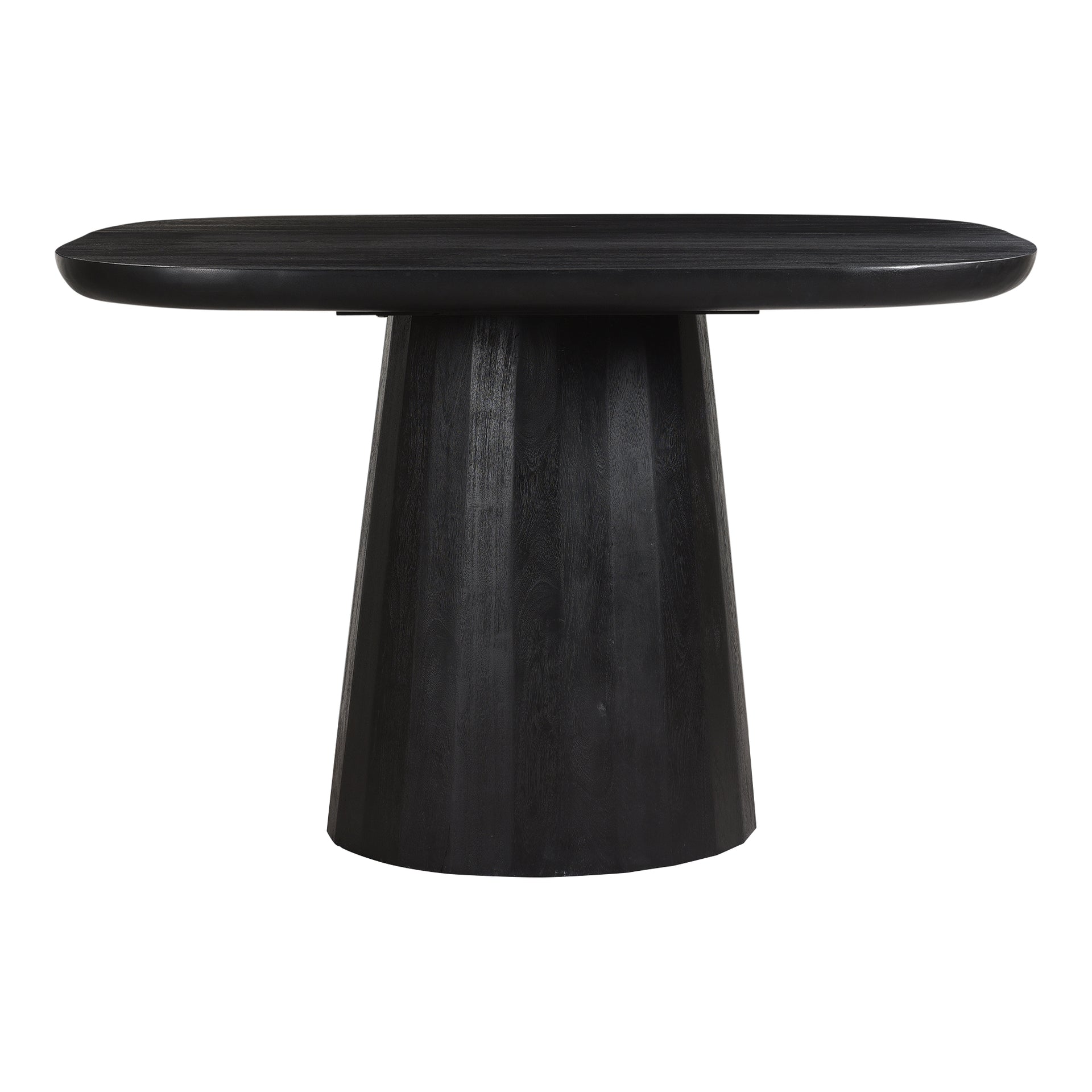Caelum Dining Table, Rectangular Solid Acacia with Black Distressed Finish and Sculptural Pedestal Base, Seats 4, Black