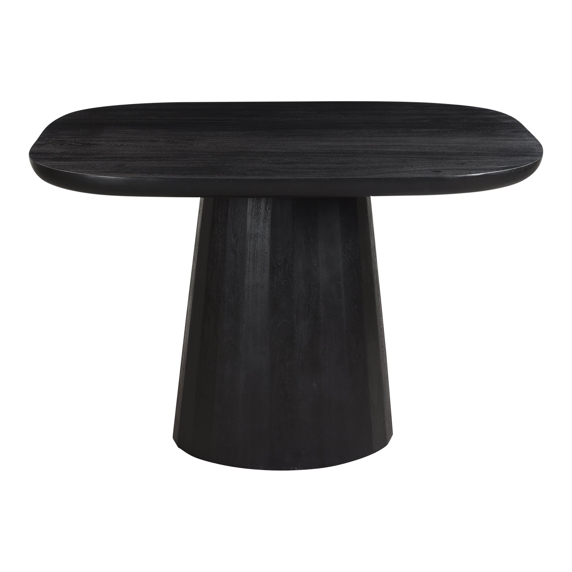 Caelum Dining Table, Rectangular Solid Acacia with Black Distressed Finish and Sculptural Pedestal Base, Seats 4, Black