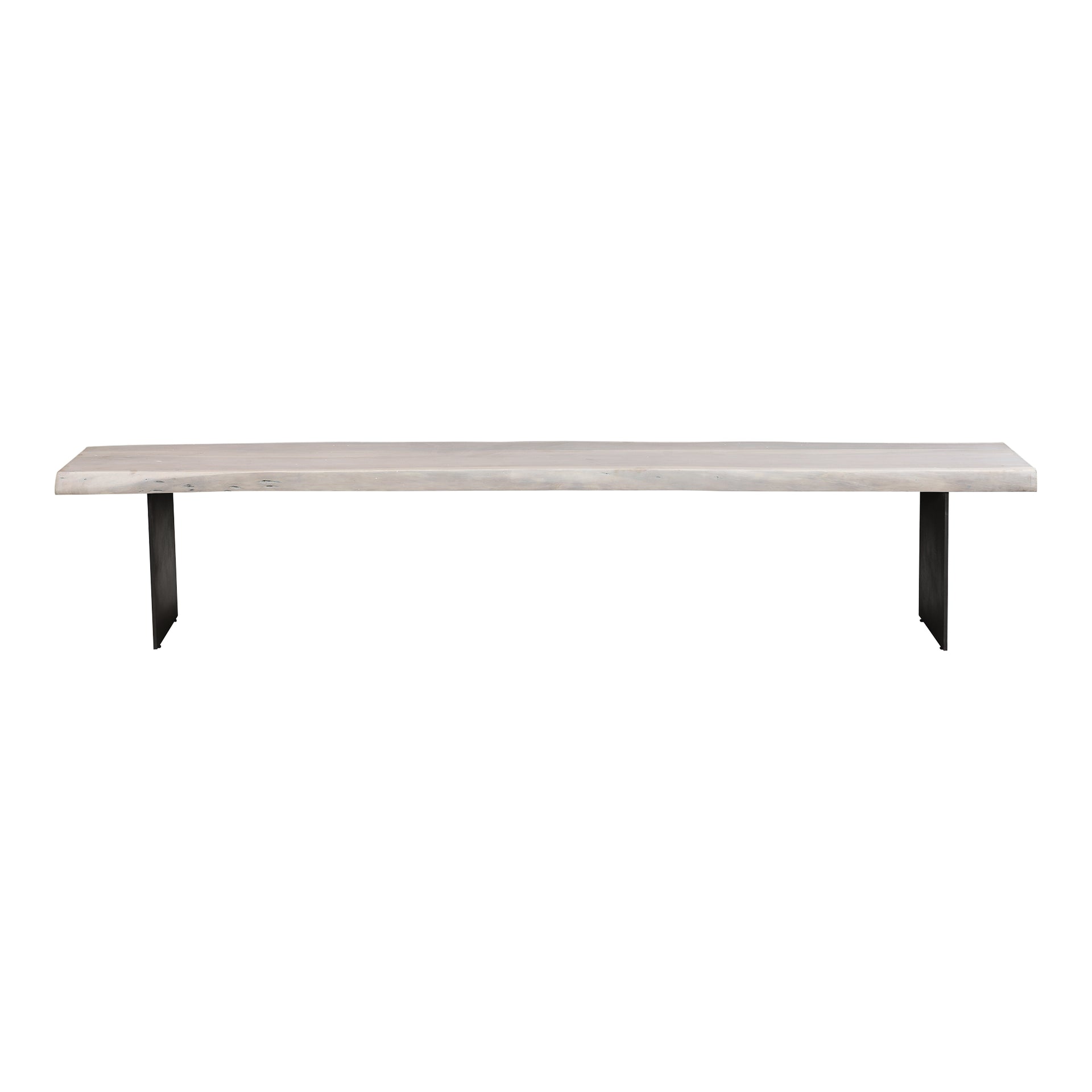 Lisa Dining Bench, Rectangular Live Edge Solid Acacia Wood, 3-Seater, Distressed Whitewashed Finish