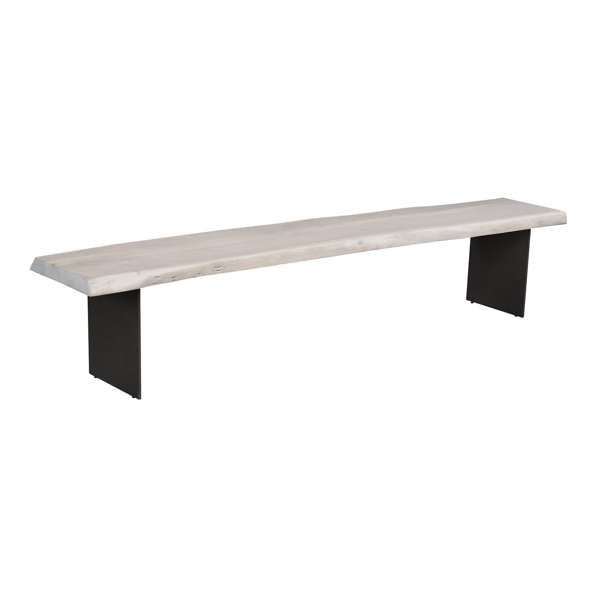 Lisa Dining Bench, Rectangular Live Edge Solid Acacia Wood, 3-Seater, Distressed Whitewashed Finish