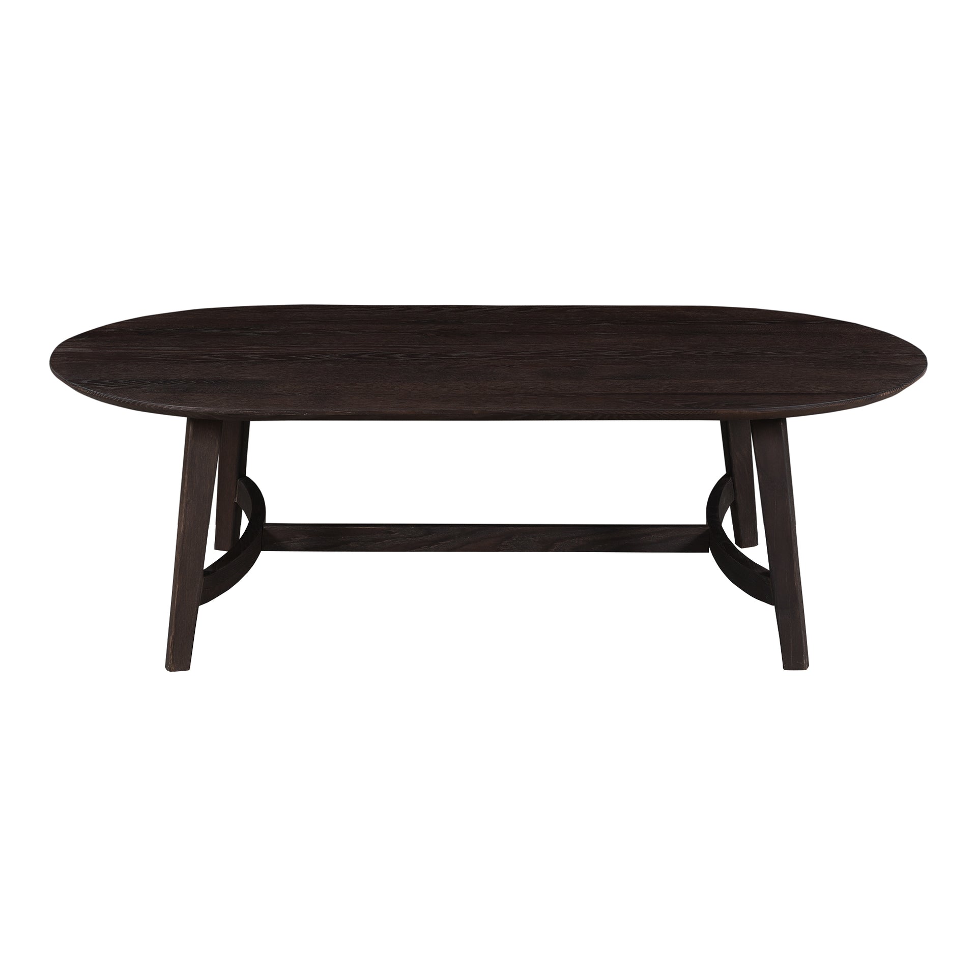 Odhran Coffee Table, Oval Shape Solid Oak Wood, Unique Woodgrain, Dark Brown
