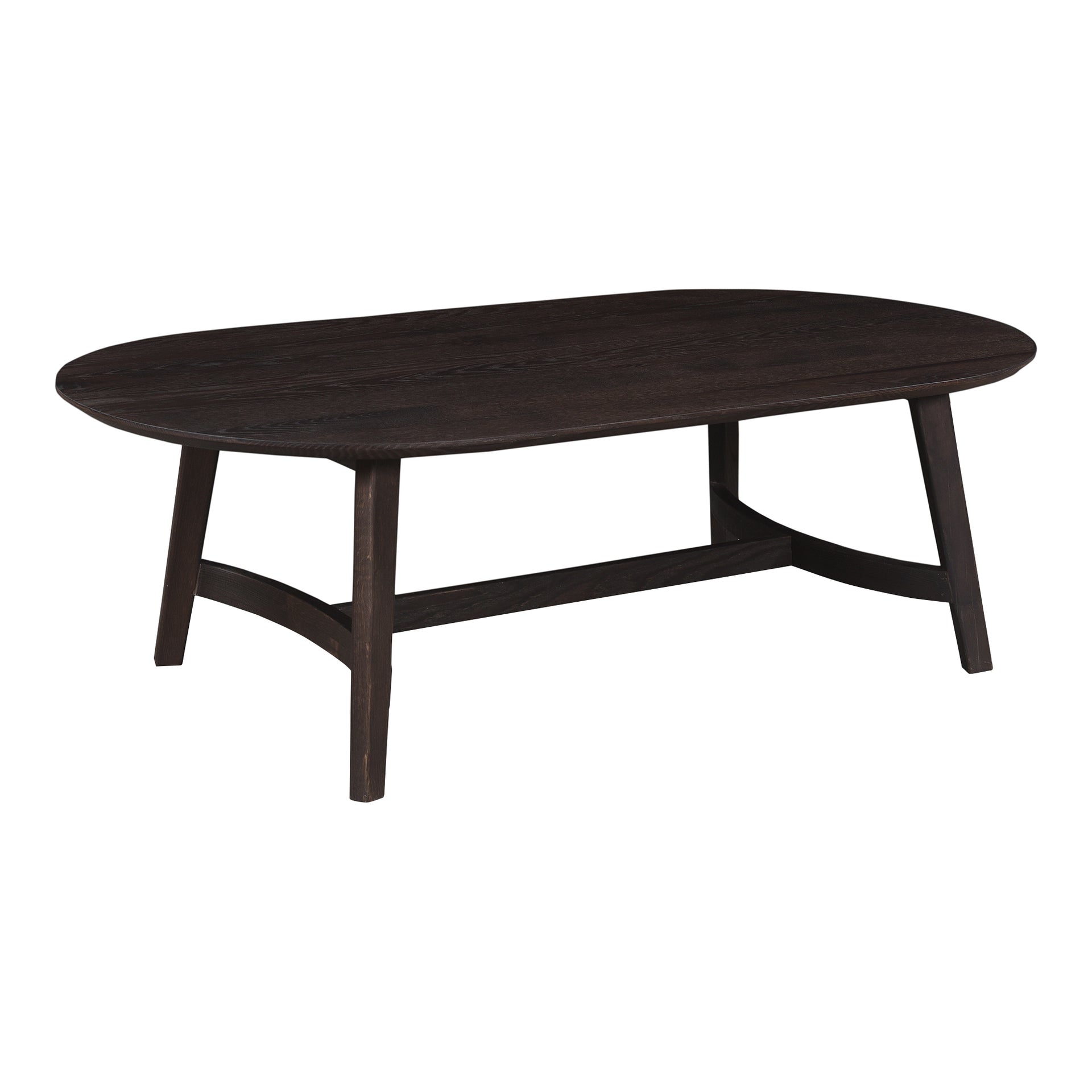 Odhran Coffee Table, Oval Shape Solid Oak Wood, Unique Woodgrain, Dark Brown