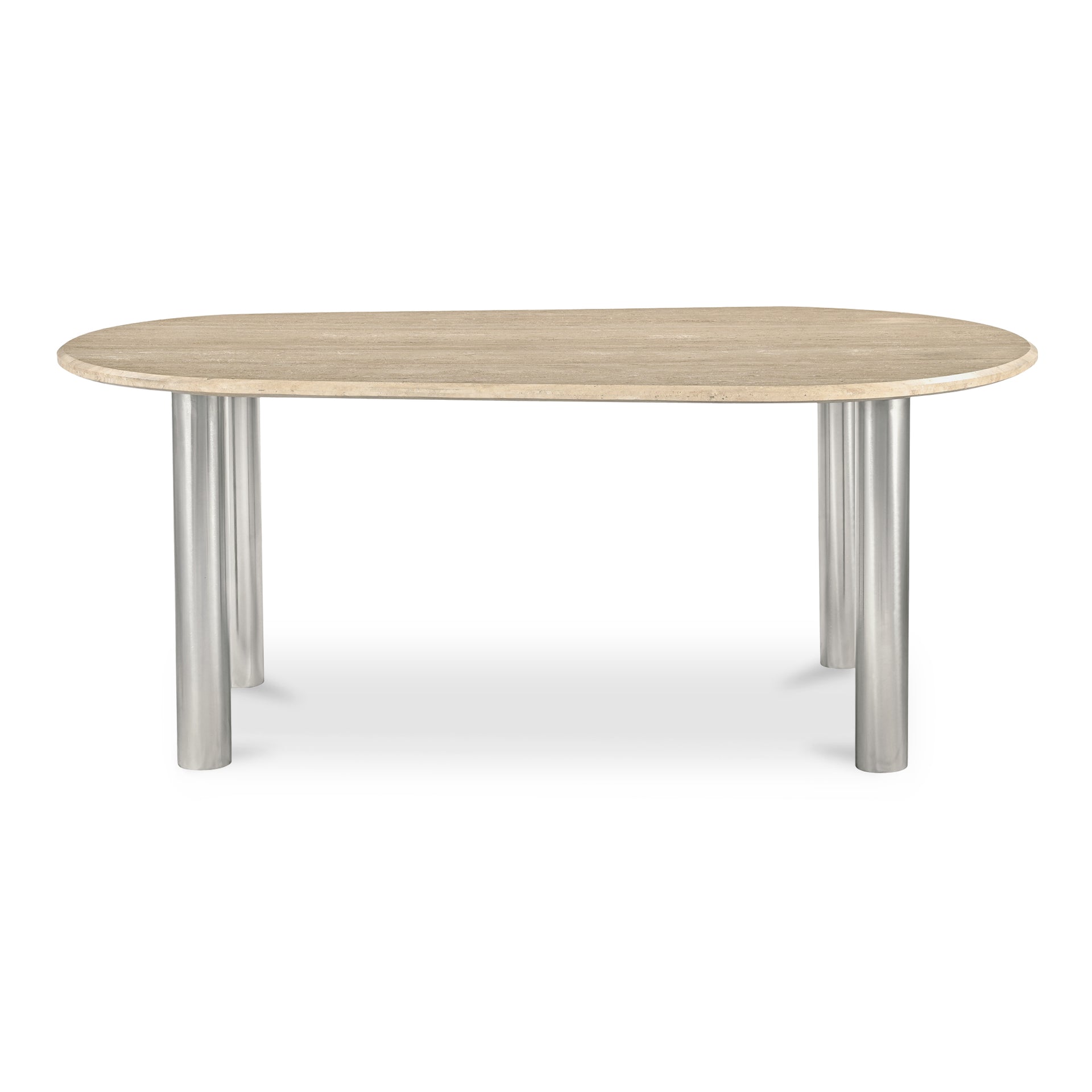 Neo, Dining Table for 4, Italian Travertine Top, Chrome Iron Base, Beige
