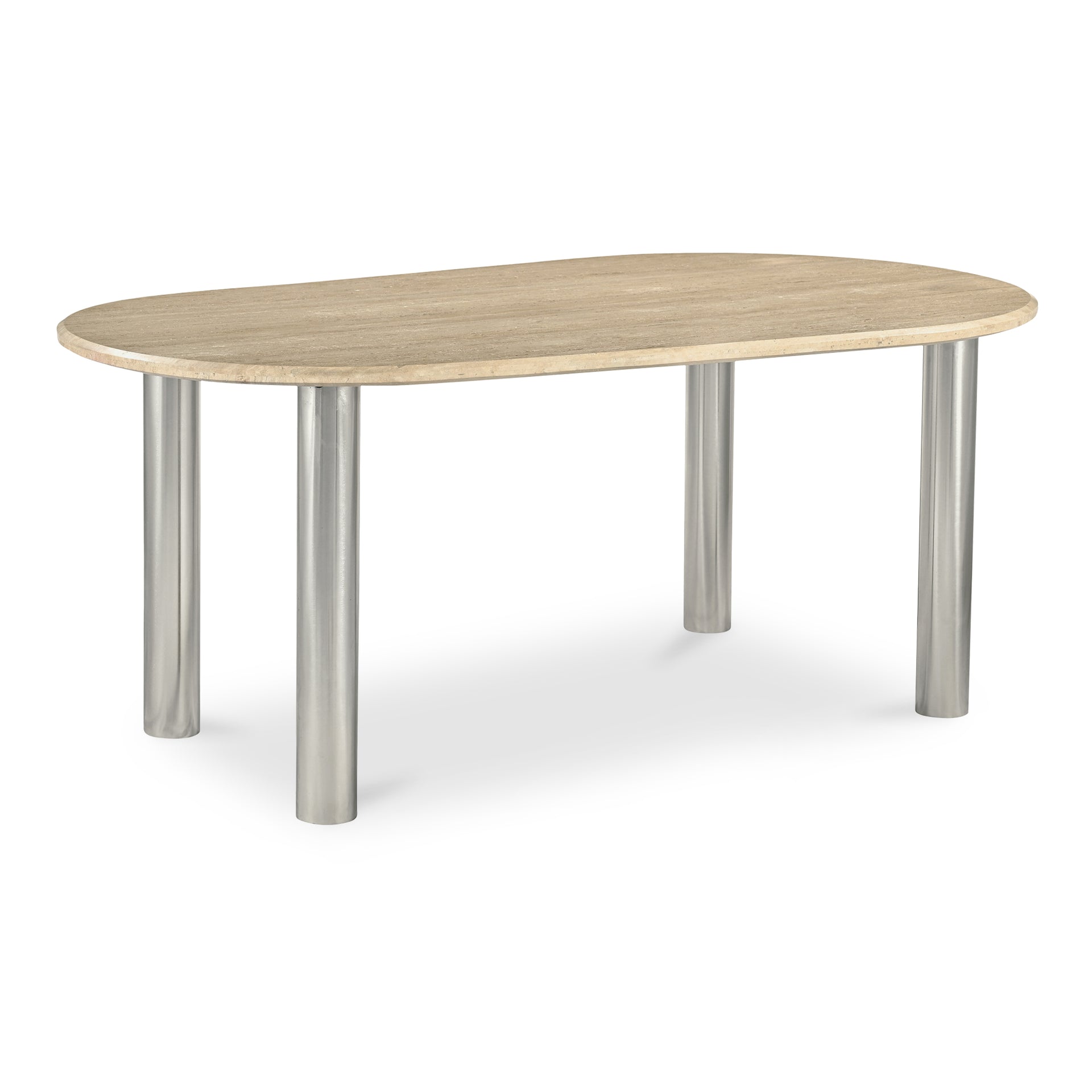 Neo, Dining Table for 4, Italian Travertine Top, Chrome Iron Base, Beige