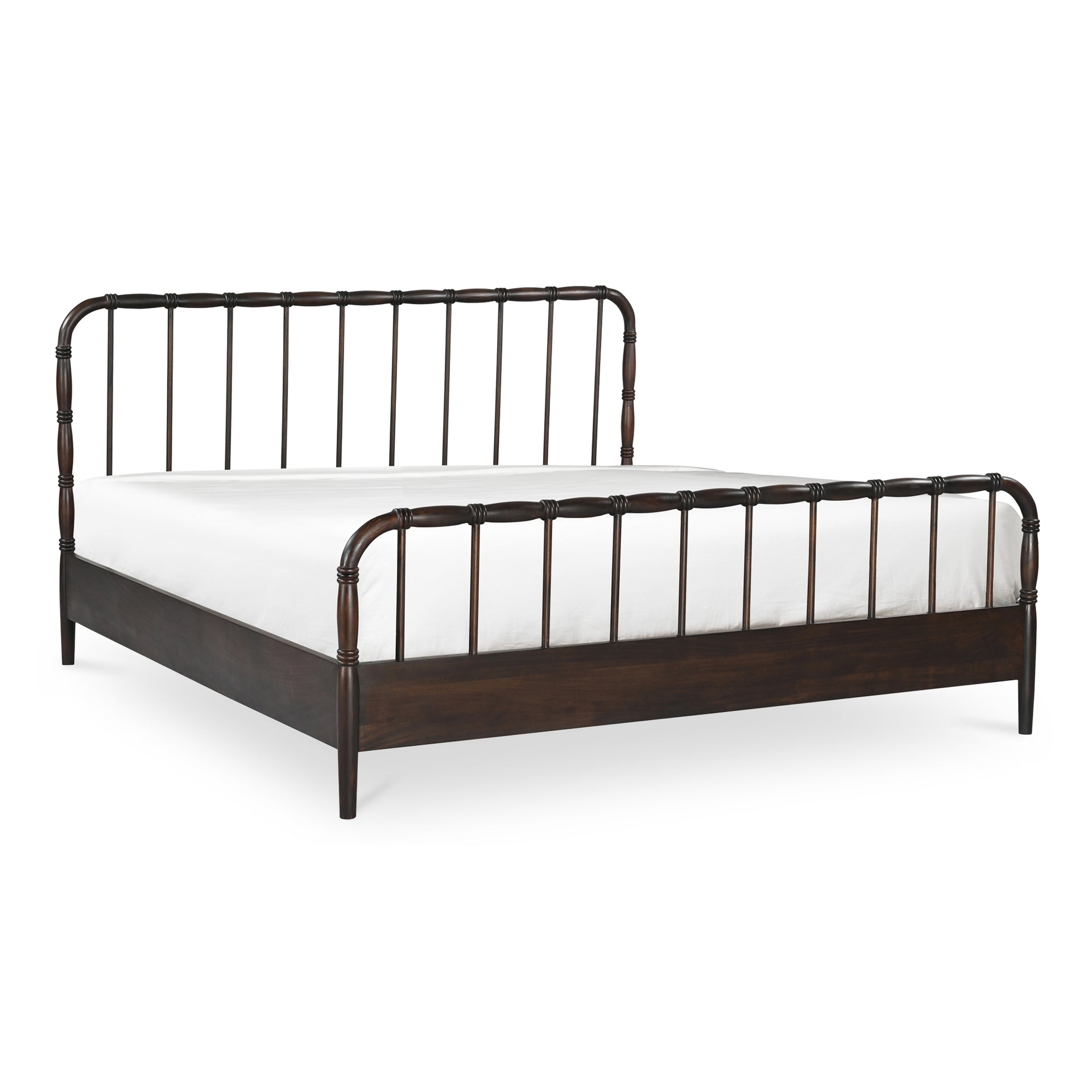 Uriel King Bed, Solid Acacia Wood, Turned Detailing, Dark Brown