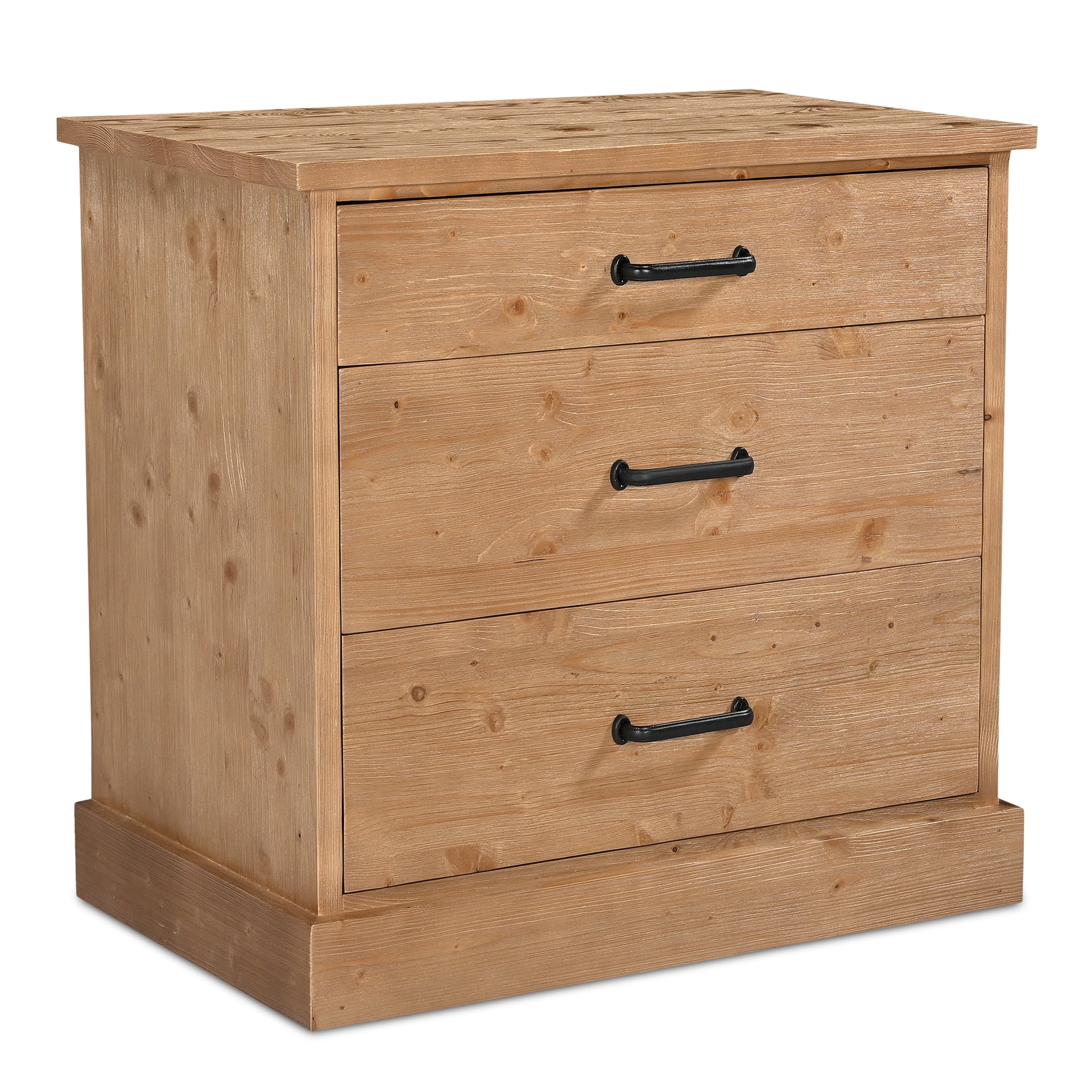 Arvid Nightstand, 3-Drawer, Solid Pine Wood with Semi-Gloss Finish and Ball-Bearing Glides, Honey Pine