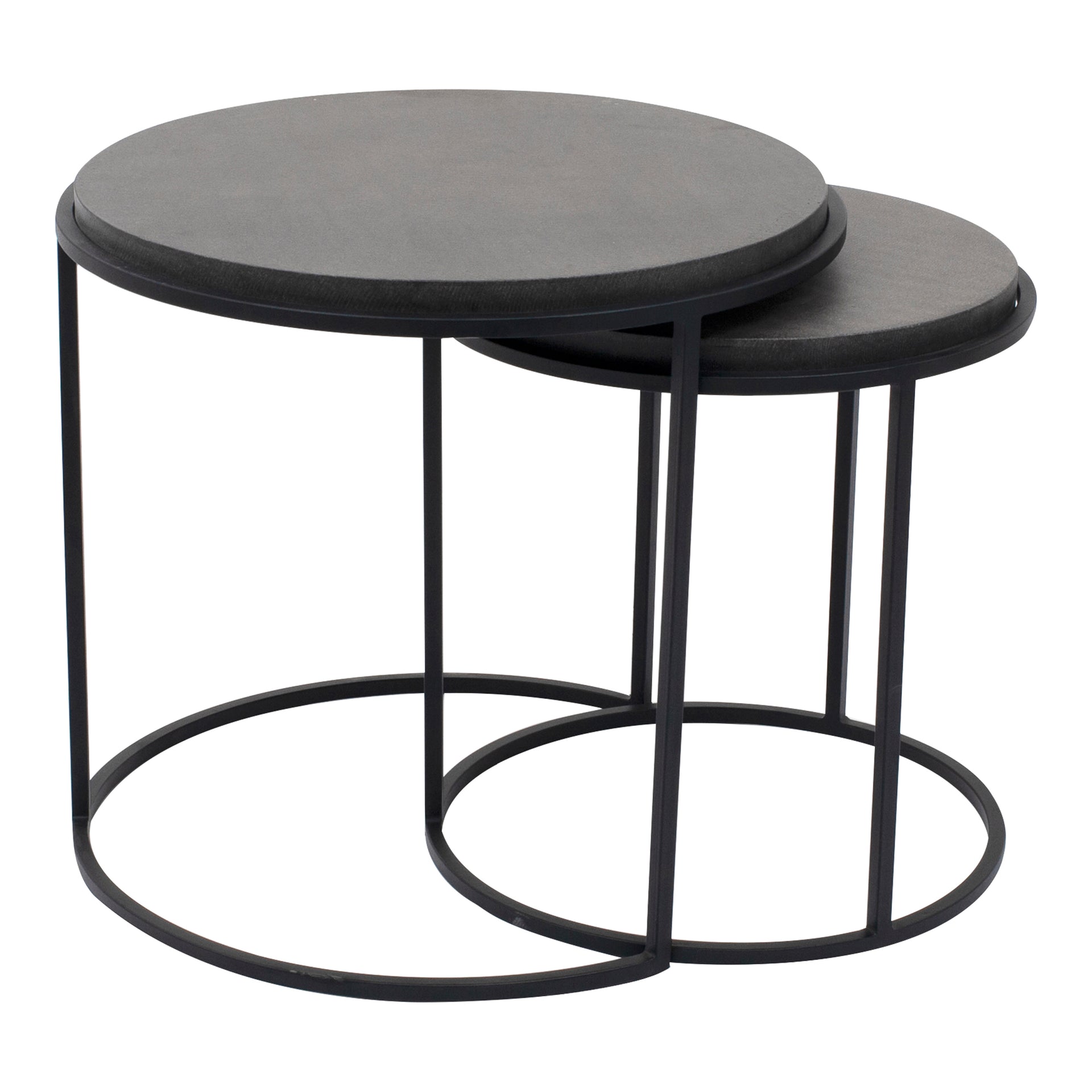 Julius - Lavastone with Iron Base Accent Tables in Black - Set of 2