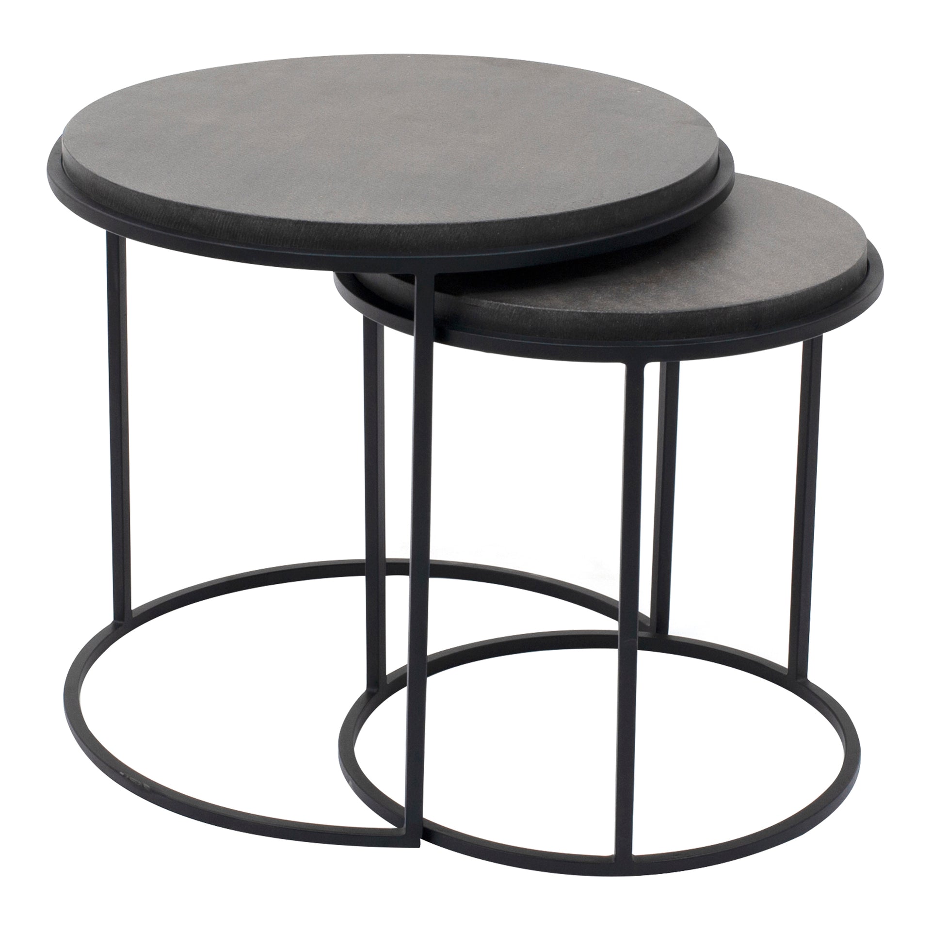 Julius - Lavastone with Iron Base Accent Tables in Black - Set of 2