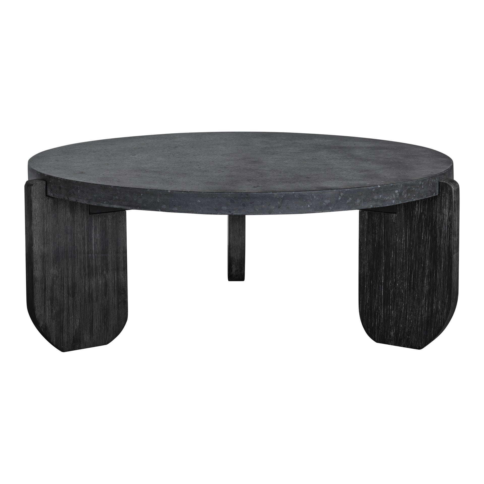 Ronan Coffee Table, Round Concrete Top with Solid Acacia Legs, Black