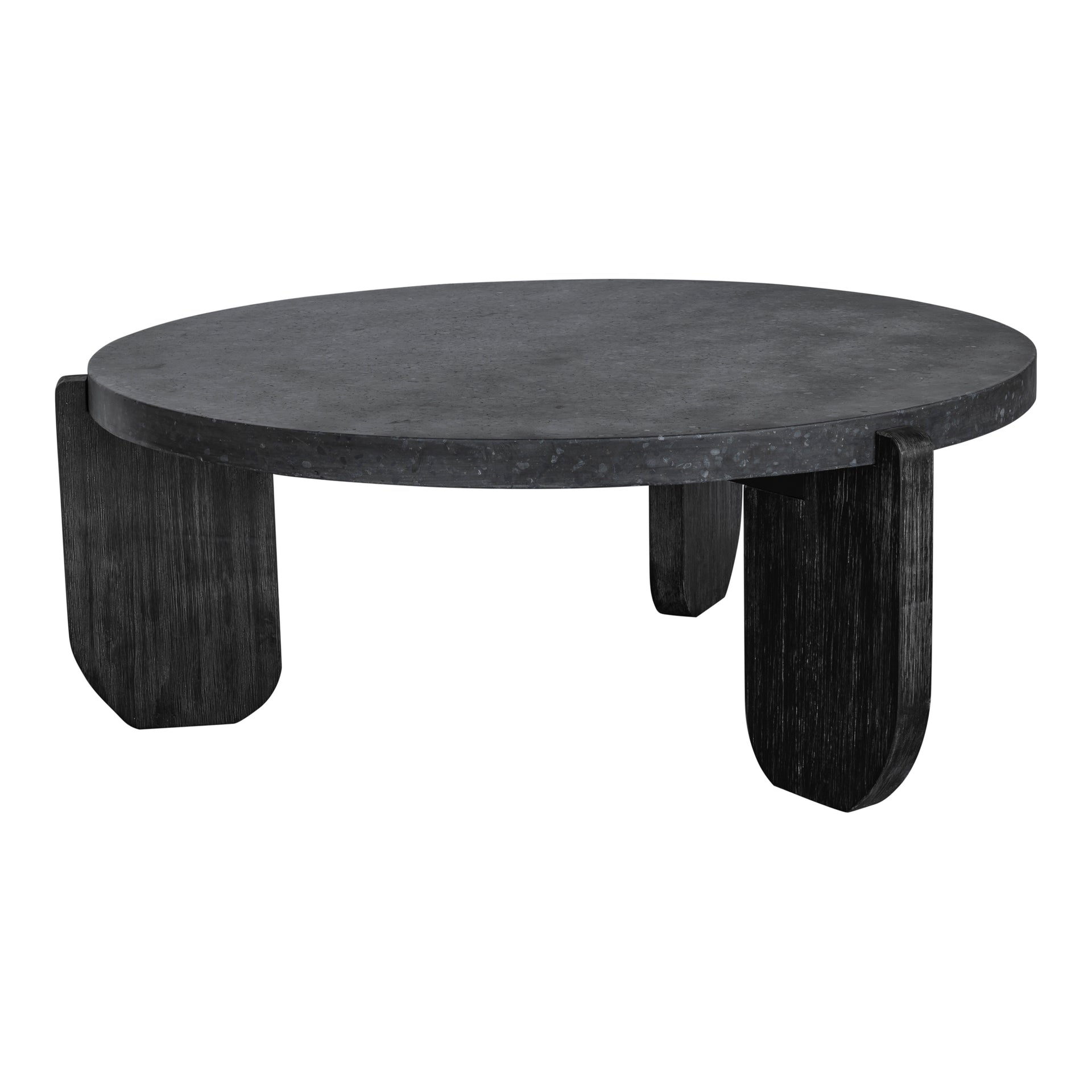 Ronan Coffee Table, Round Concrete Top with Solid Acacia Legs, Black