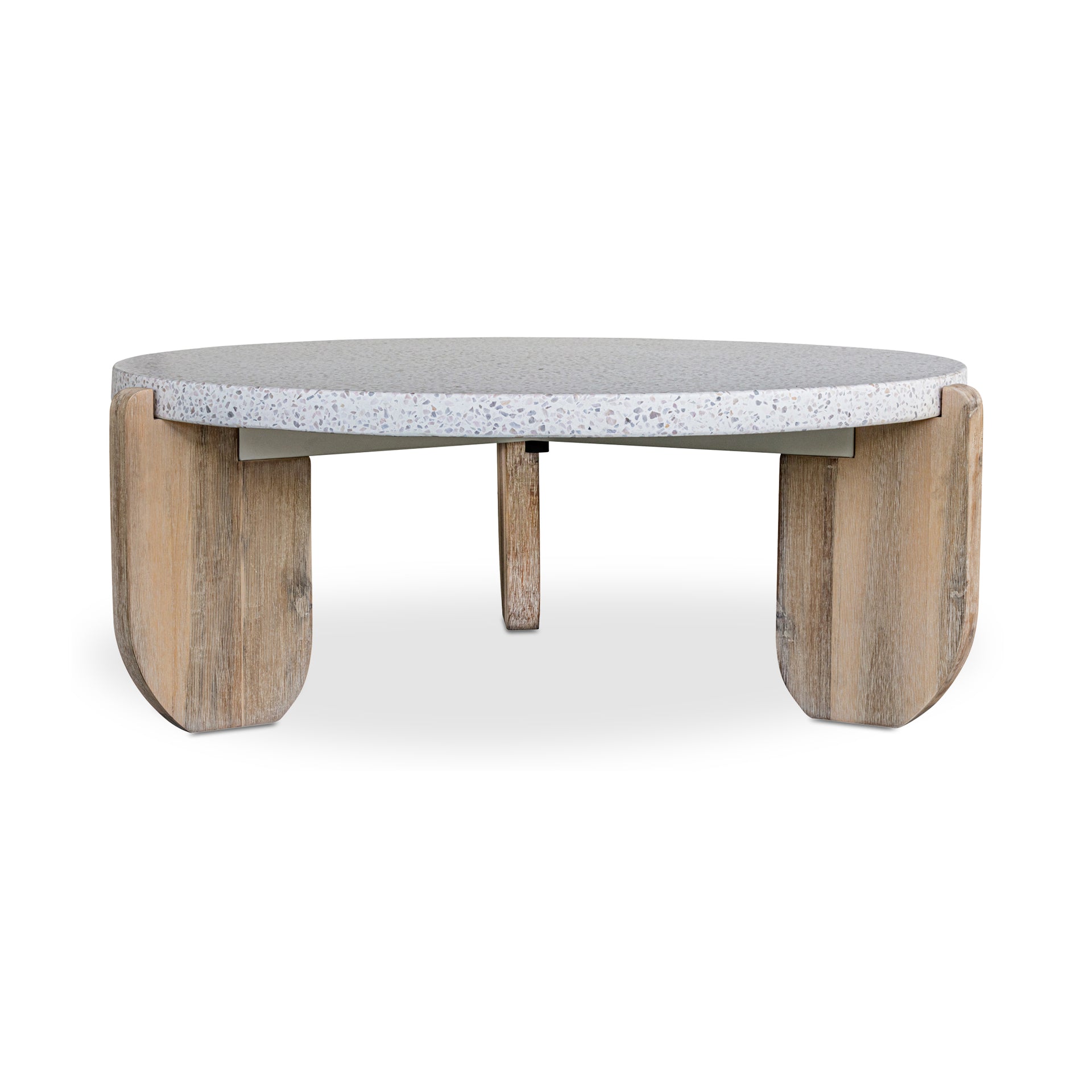 Ronan Coffee Table, Round Concrete Top with Solid Acacia Legs, White