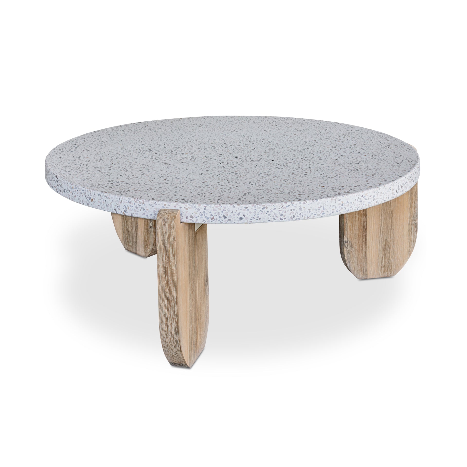 Ronan Coffee Table, Round Concrete Top with Solid Acacia Legs, White
