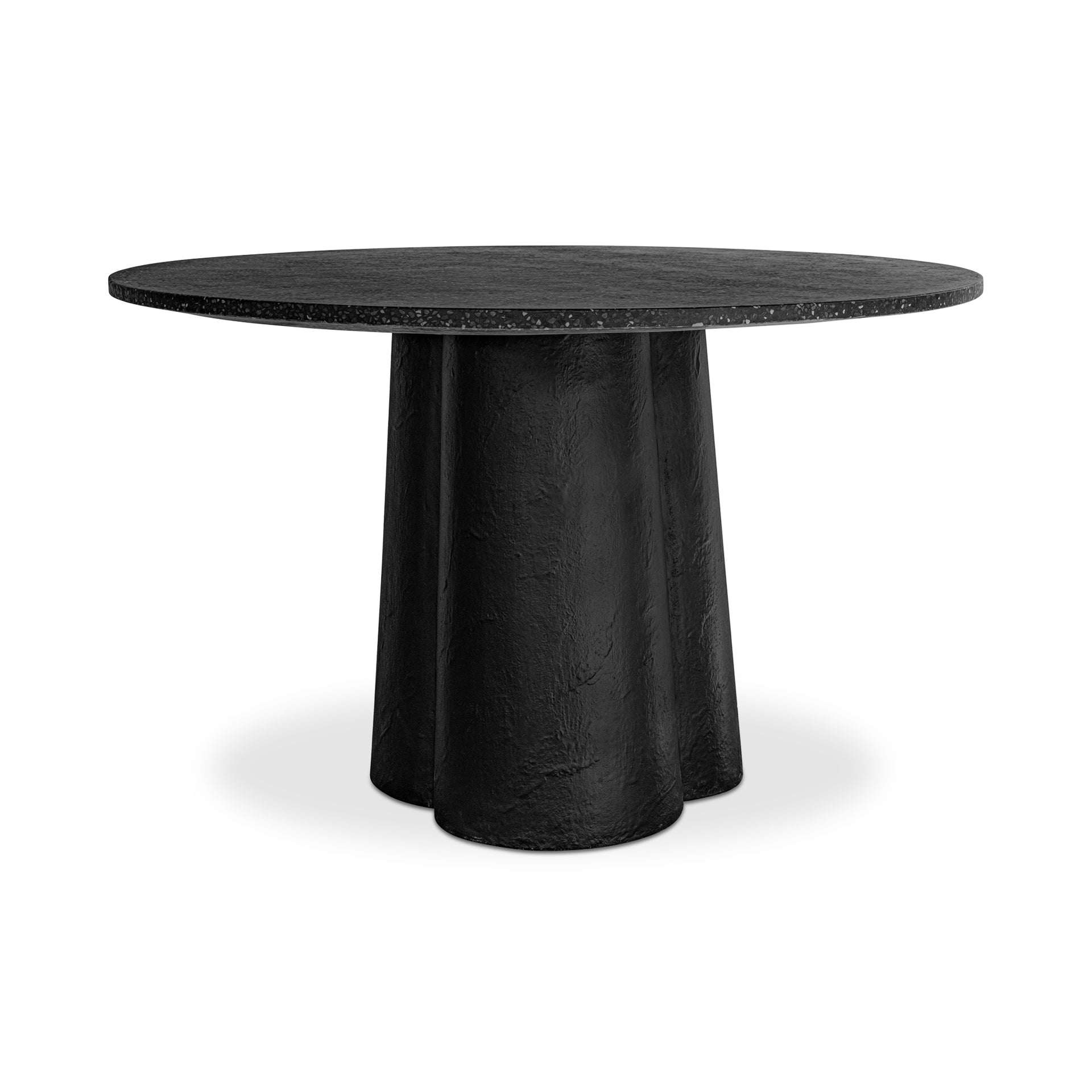 Liora Dining Table for 4, Round Terrazzo Top, Sculpted Concrete Base, Black
