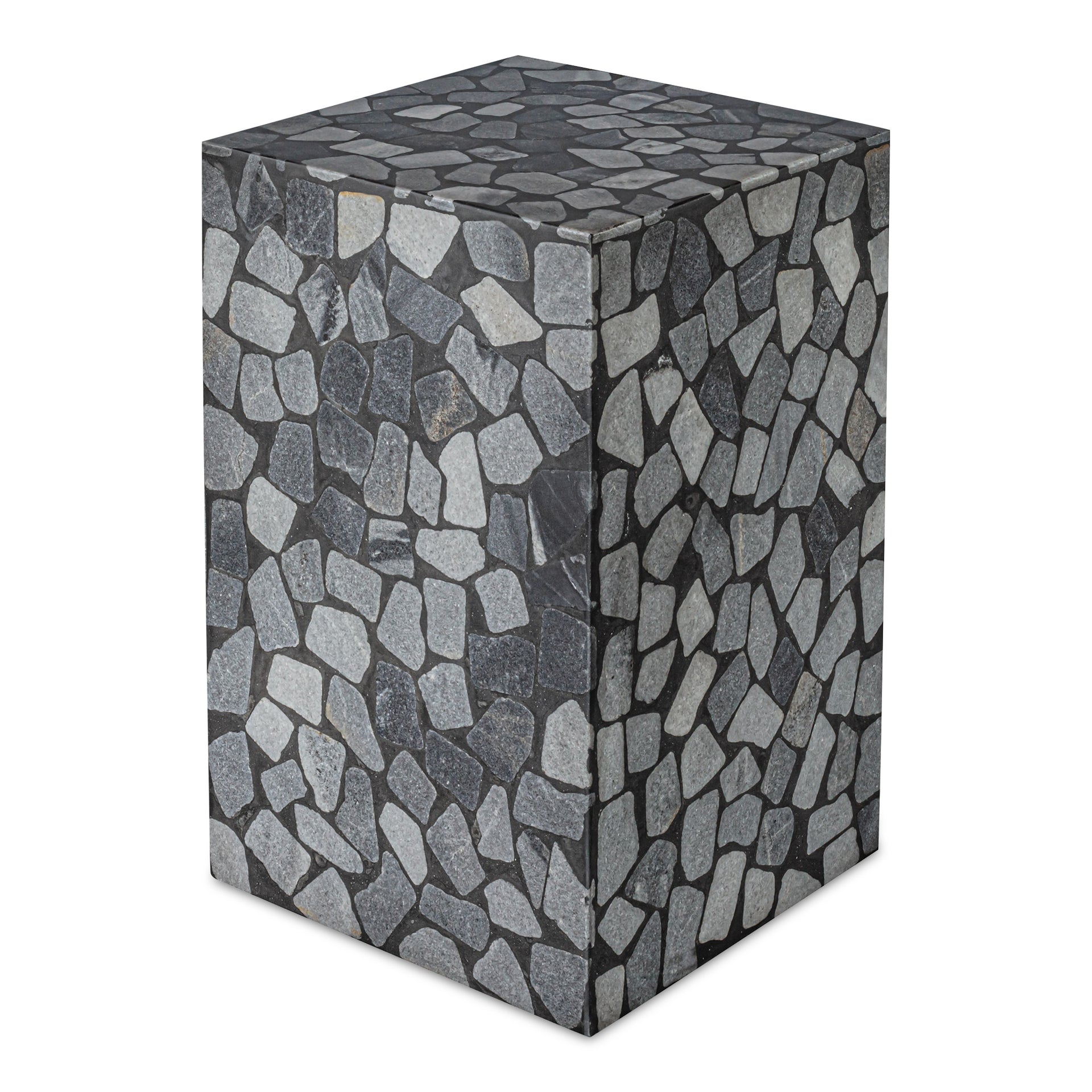 Oberyn Outdoor Side Table, Hand-Placed Marble, Concrete Plinth Design, Black